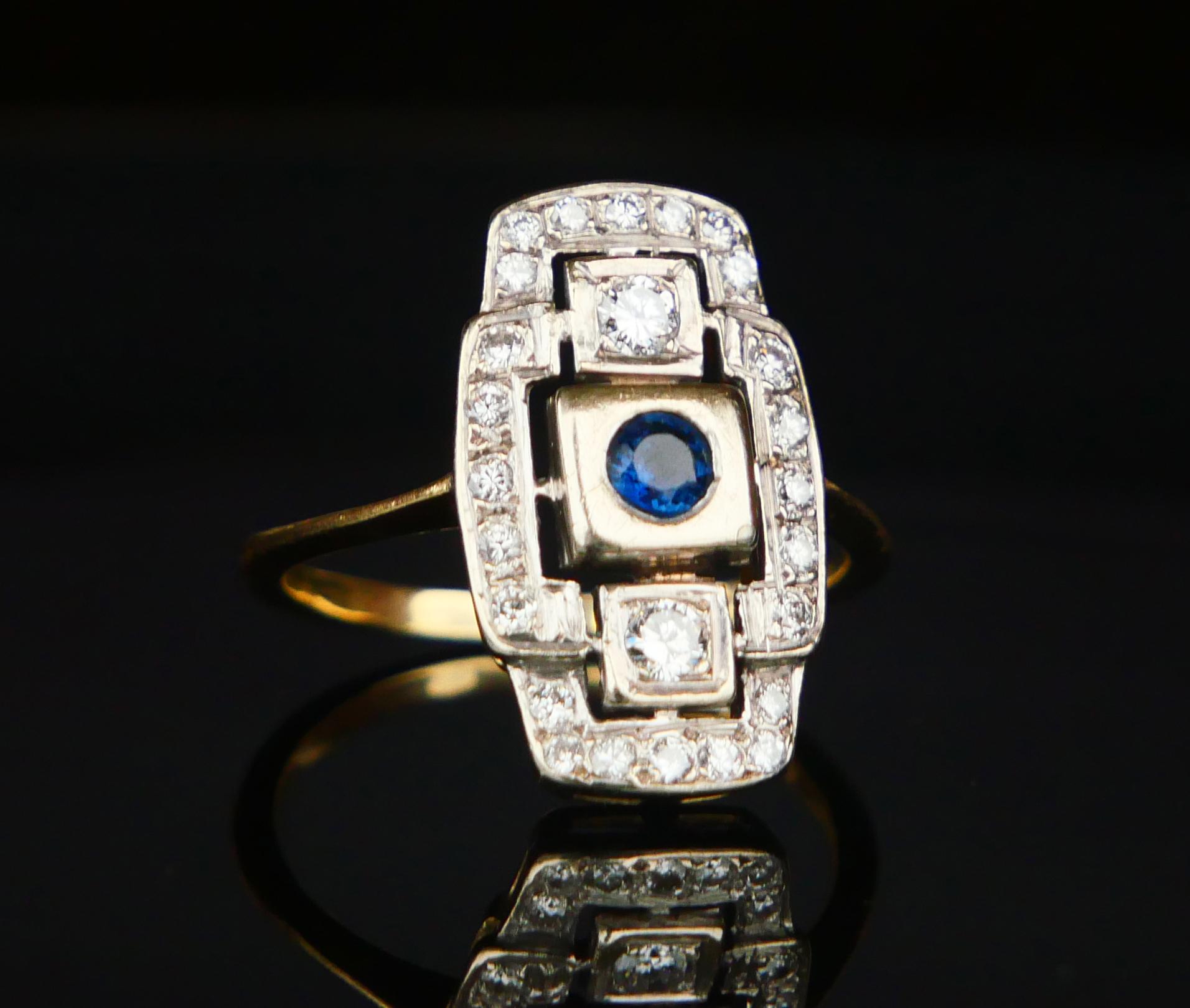 Antiker deutscher Ring natürlicher Saphir Diamanten 14K Gold Platin Ø US8.25/4.5gr (Art nouveau)