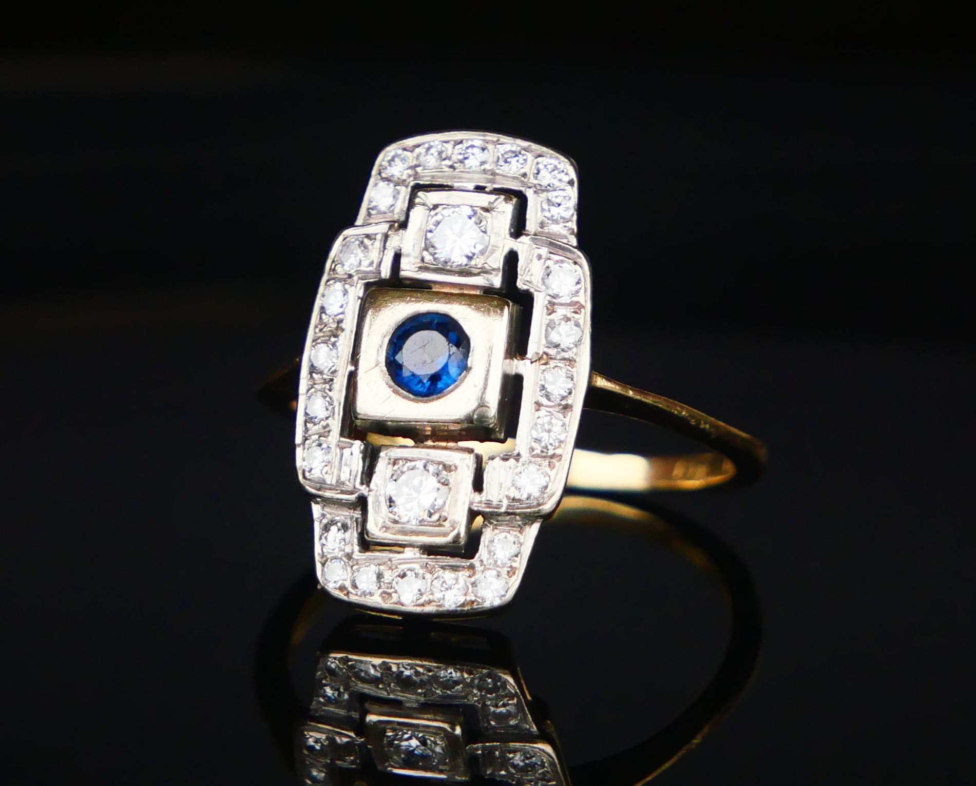 Antiker deutscher Ring natürlicher Saphir Diamanten 14K Gold Platin Ø US8.25/4.5gr Damen