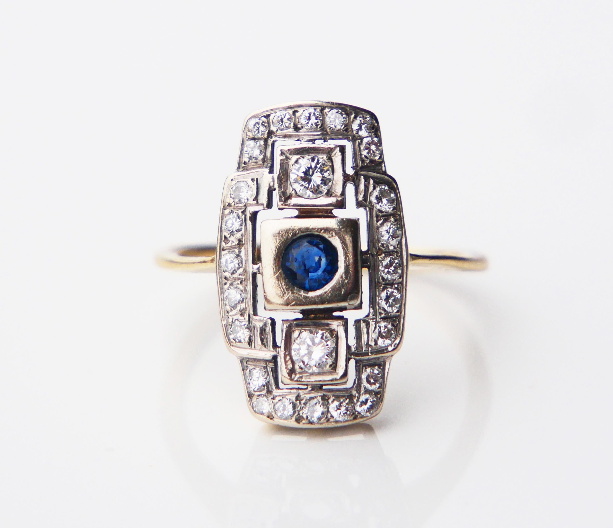 Antiker deutscher Ring natürlicher Saphir Diamanten 14K Gold Platin Ø US8.25/4.5gr 4
