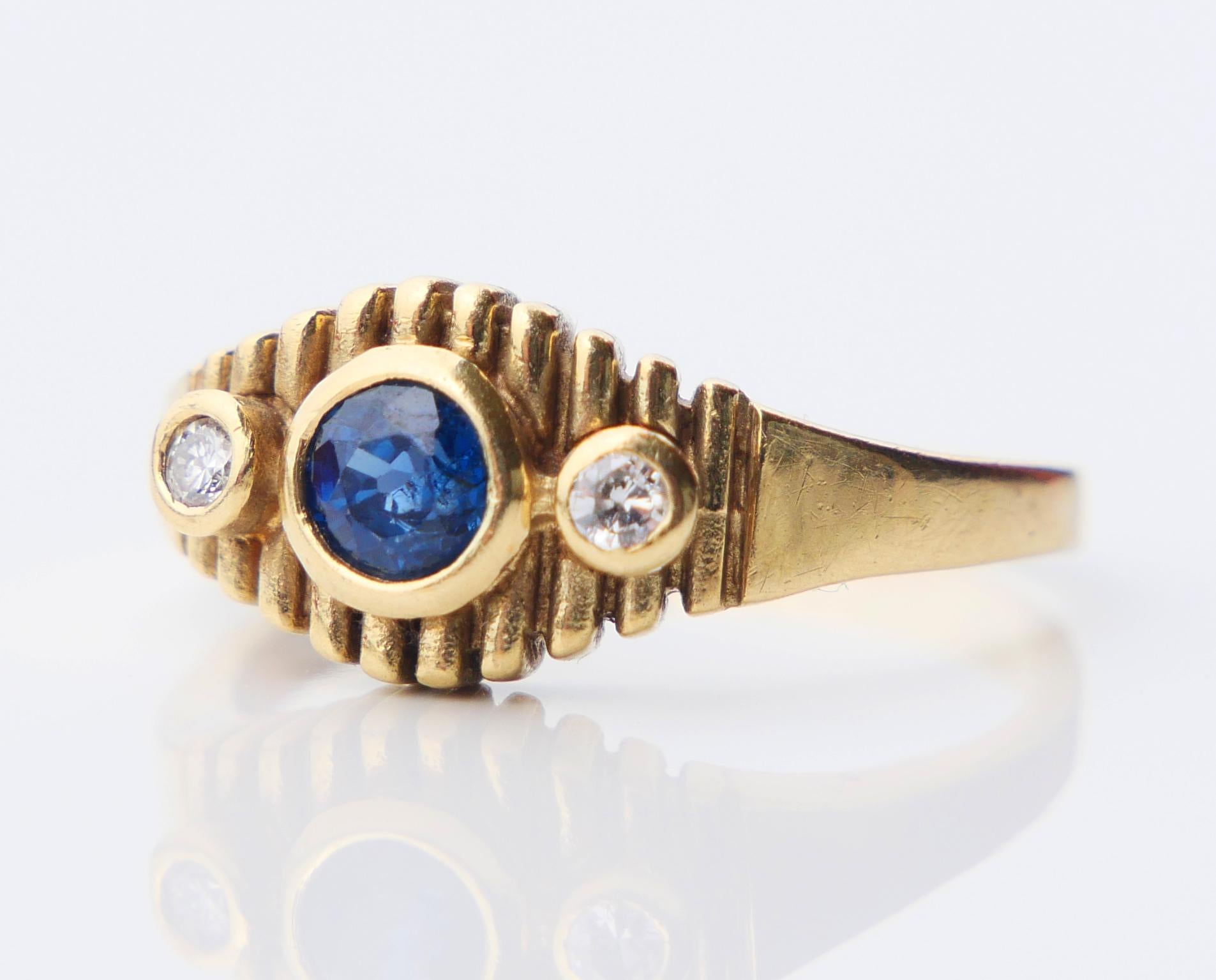 Bague Allemande Antique saphir naturel Diamants or massif 14K ØUS6.5/ 4.27gr en vente 5