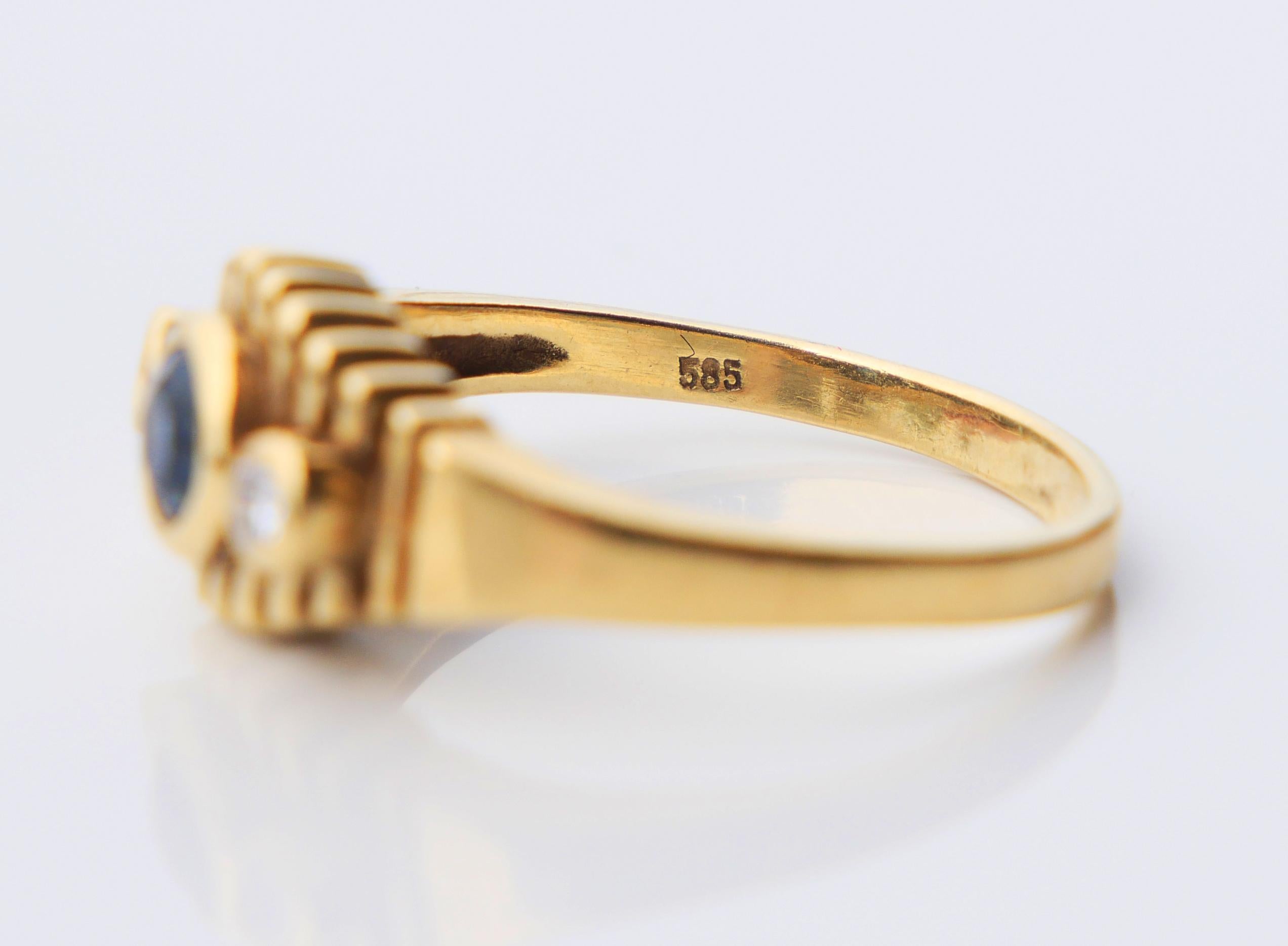 Bague Allemande Antique saphir naturel Diamants or massif 14K ØUS6.5/ 4.27gr en vente 7