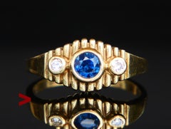 Bague Allemande Antique saphir naturel Diamants or massif 14K ØUS6.5/ 4.27gr