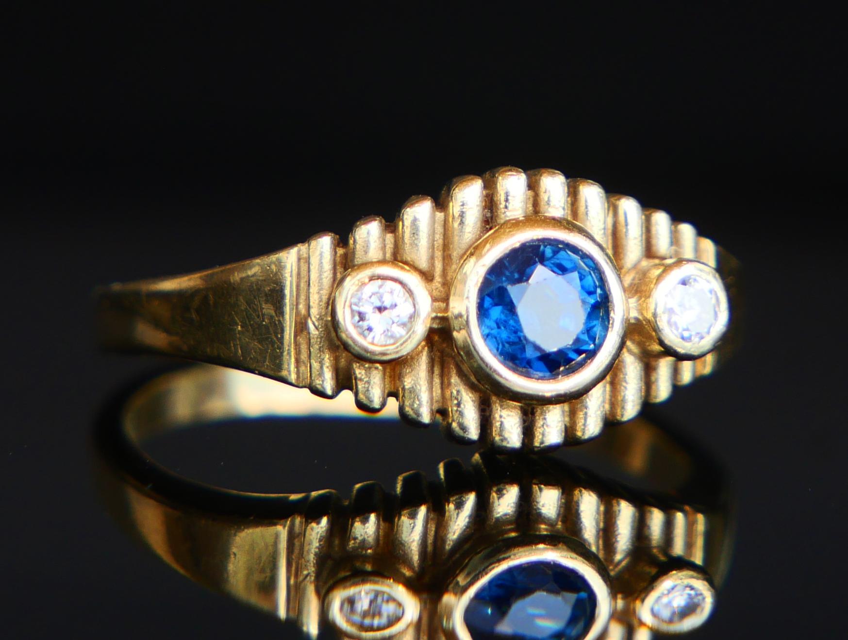 Art déco Bague Allemande Antique saphir naturel Diamants or massif 14K ØUS6.5/ 4.27gr en vente