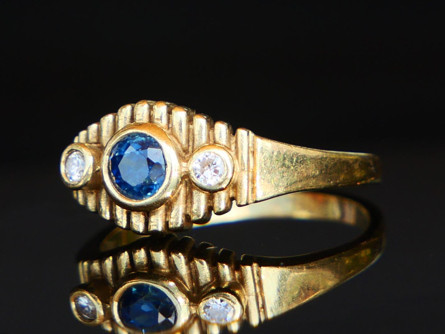 Taille vieille Europe Bague Allemande Antique saphir naturel Diamants or massif 14K ØUS6.5/ 4.27gr en vente