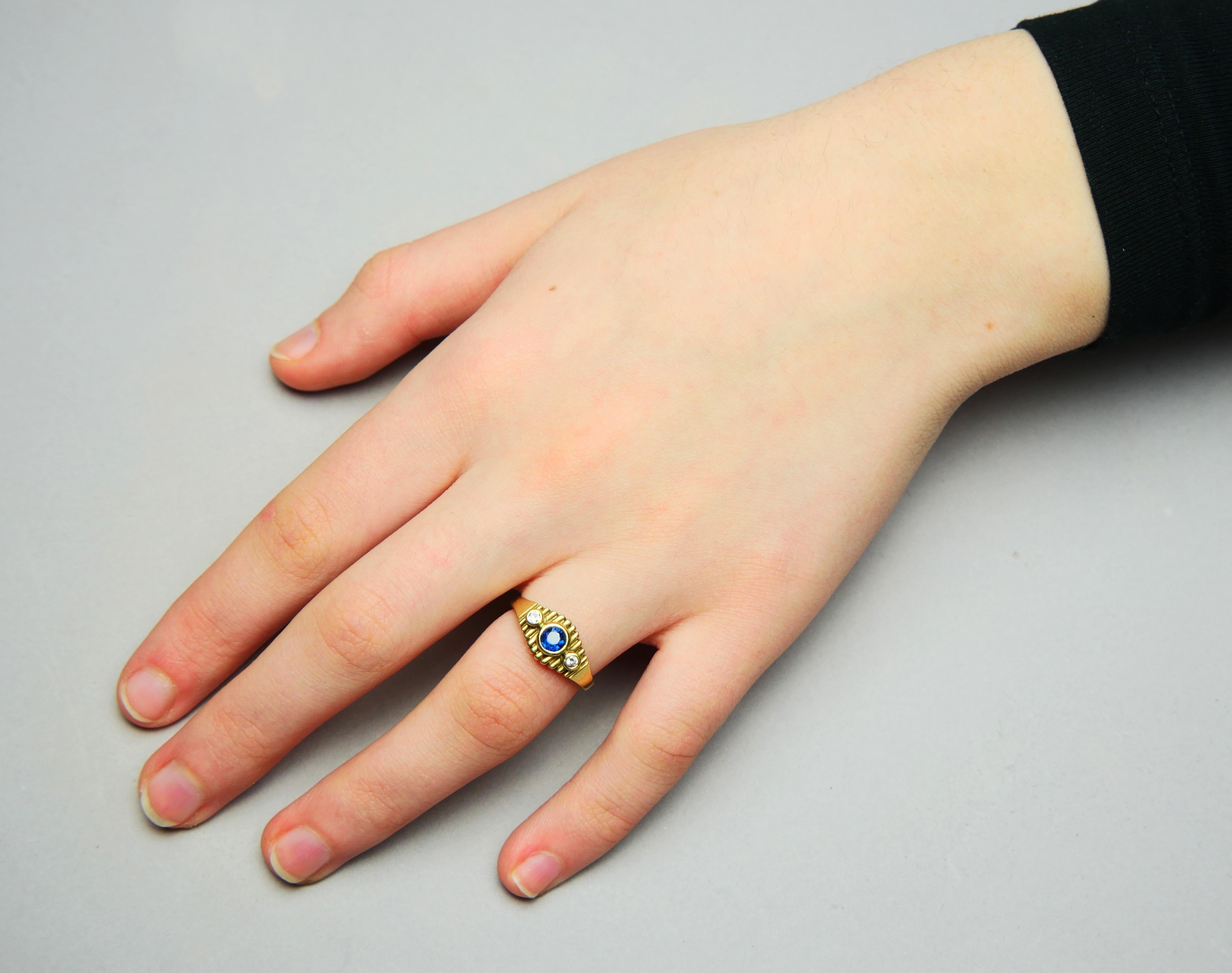 Bague Allemande Antique saphir naturel Diamants or massif 14K ØUS6.5/ 4.27gr en vente 1