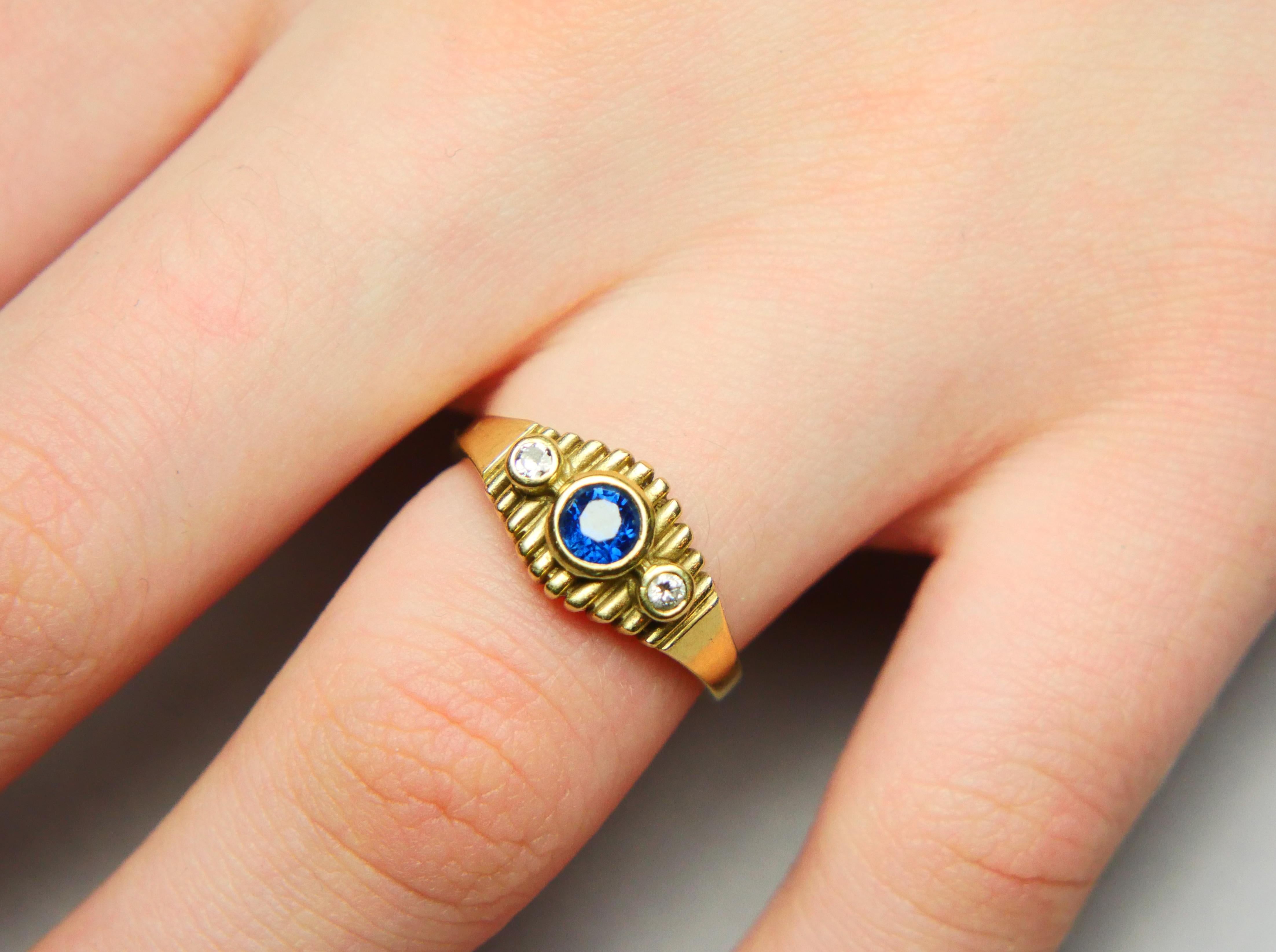 Bague Allemande Antique saphir naturel Diamants or massif 14K ØUS6.5/ 4.27gr en vente 2