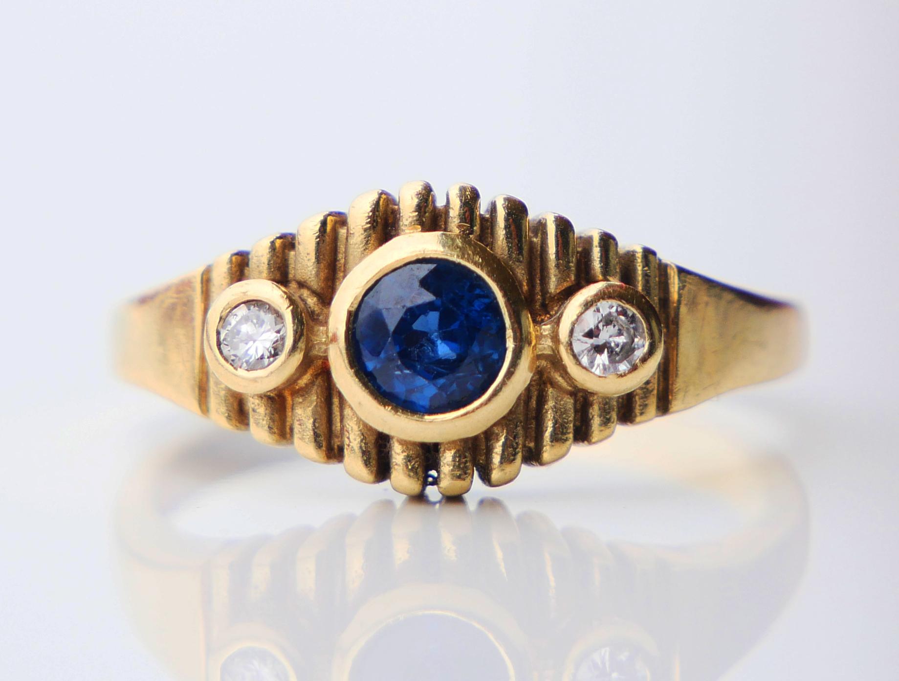 Bague Allemande Antique saphir naturel Diamants or massif 14K ØUS6.5/ 4.27gr en vente 3