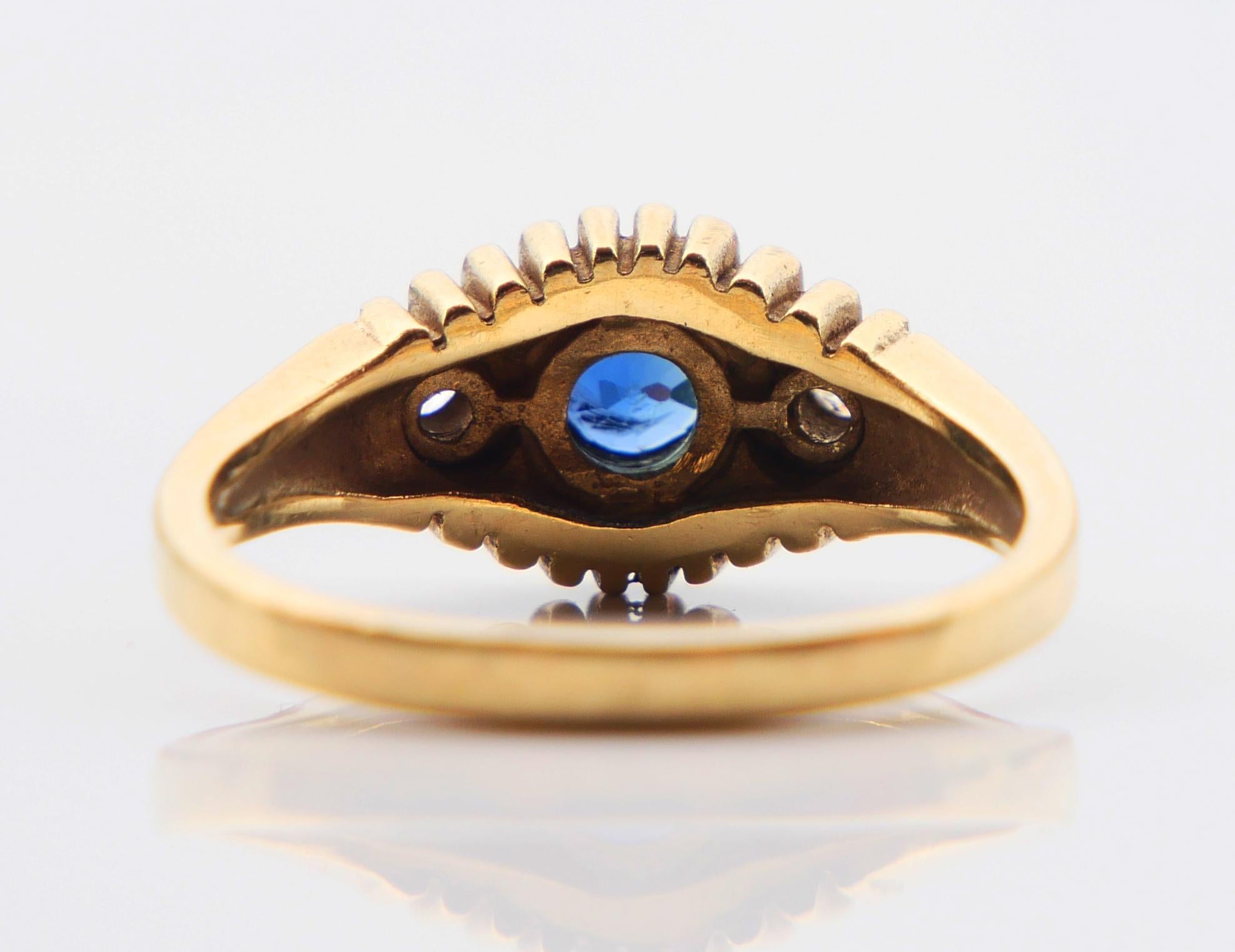 Bague Allemande Antique saphir naturel Diamants or massif 14K ØUS6.5/ 4.27gr en vente 4