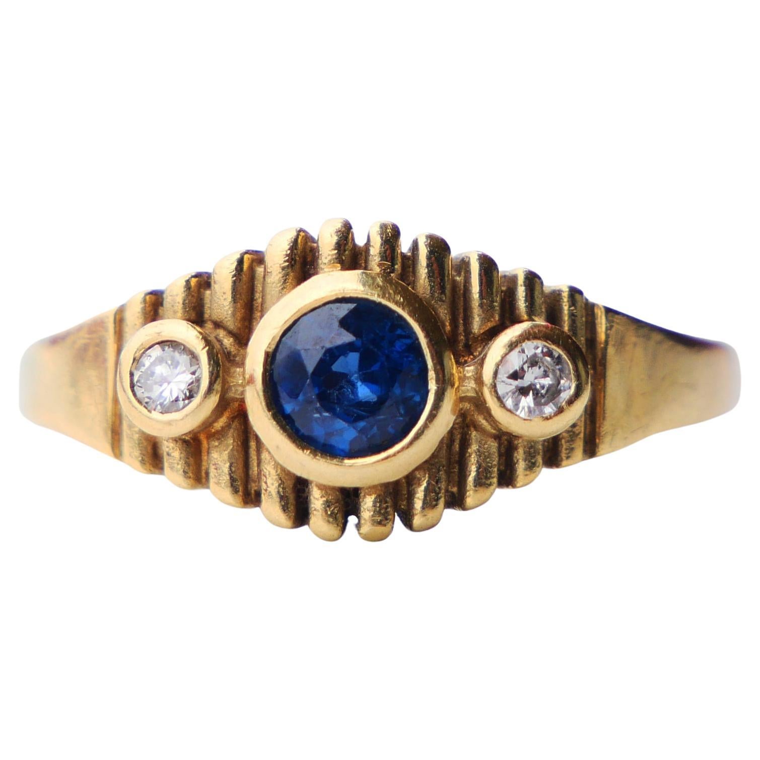 Bague Allemande Antique saphir naturel Diamants or massif 14K ØUS6.5/ 4.27gr