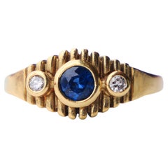 Antike deutsche Ring natürlichen Saphir Diamanten massiv 14K Gold ØUS6.5/ 4.27gr