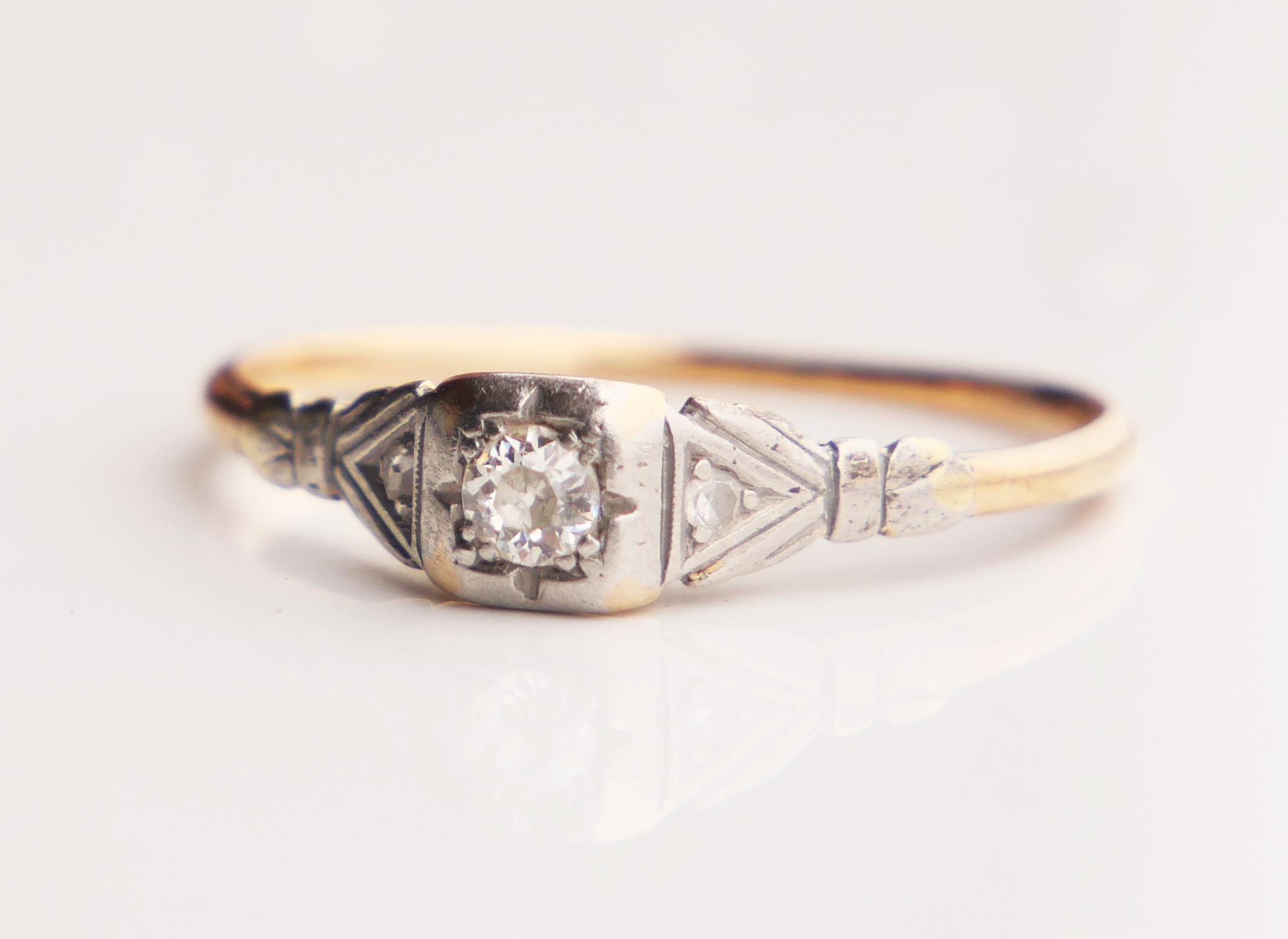 Anillo Alemán Antiguo Diamantes macizos Oro 14K Ø 8.75 US/ 1.8gr en venta 7