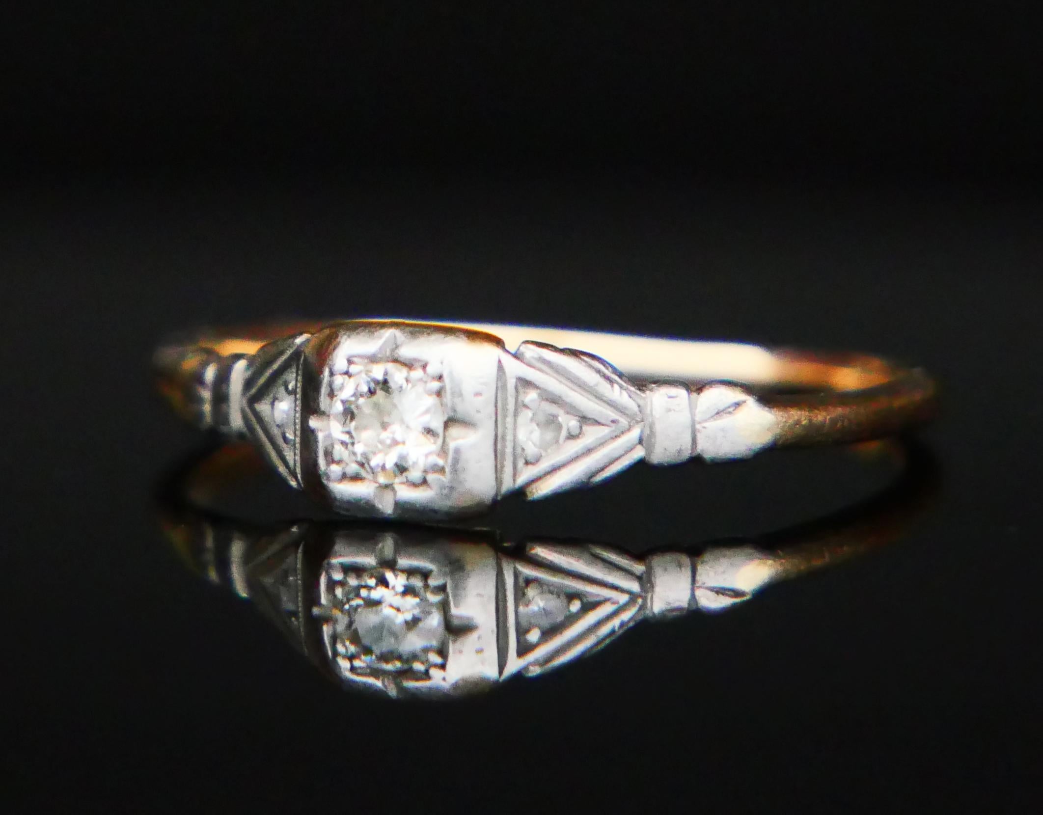 Anillo Alemán Antiguo Diamantes macizos Oro 14K Ø 8.75 US/ 1.8gr Corte europeo antiguo en venta