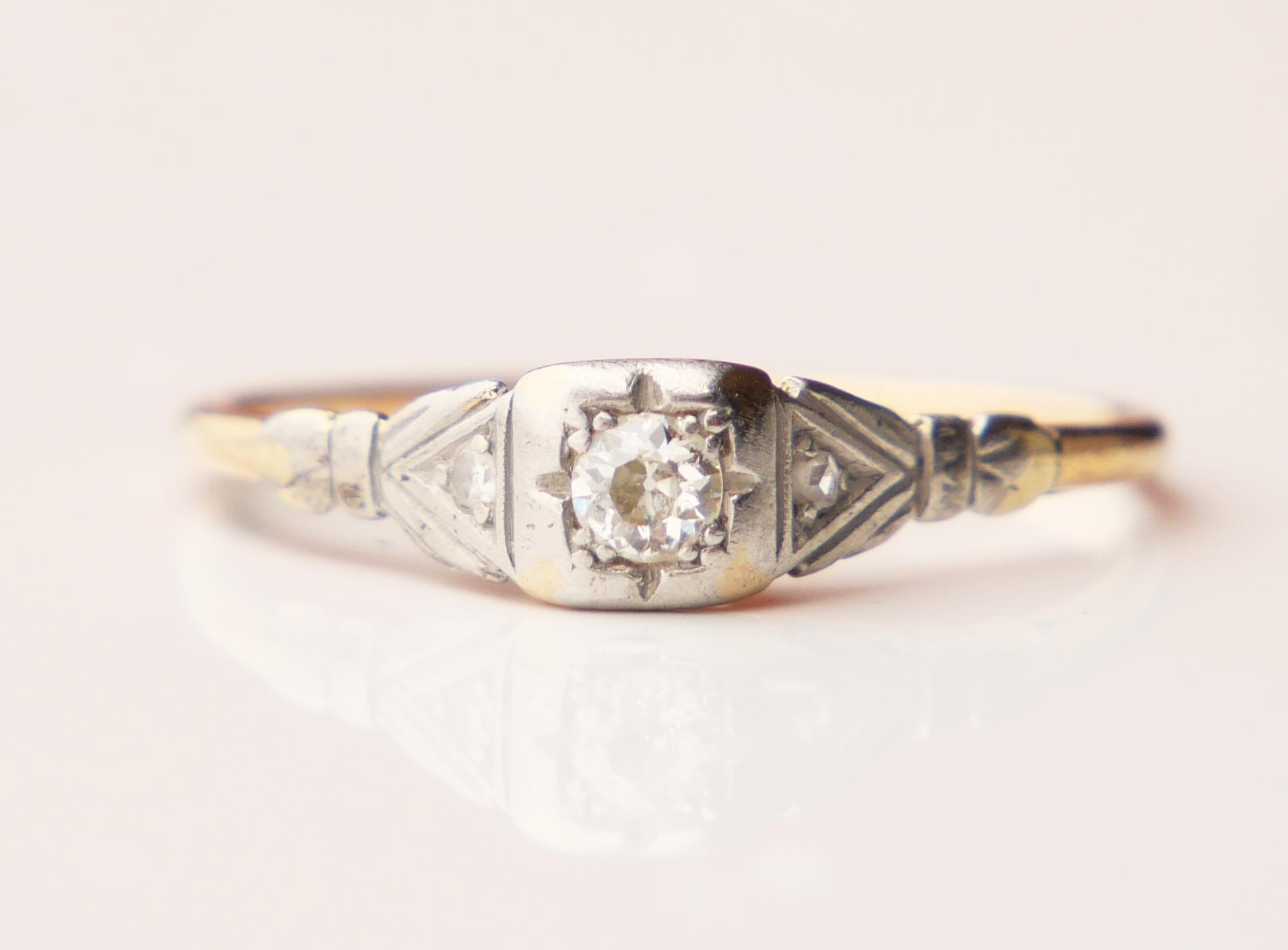 Anillo Alemán Antiguo Diamantes macizos Oro 14K Ø 8.75 US/ 1.8gr en venta 4