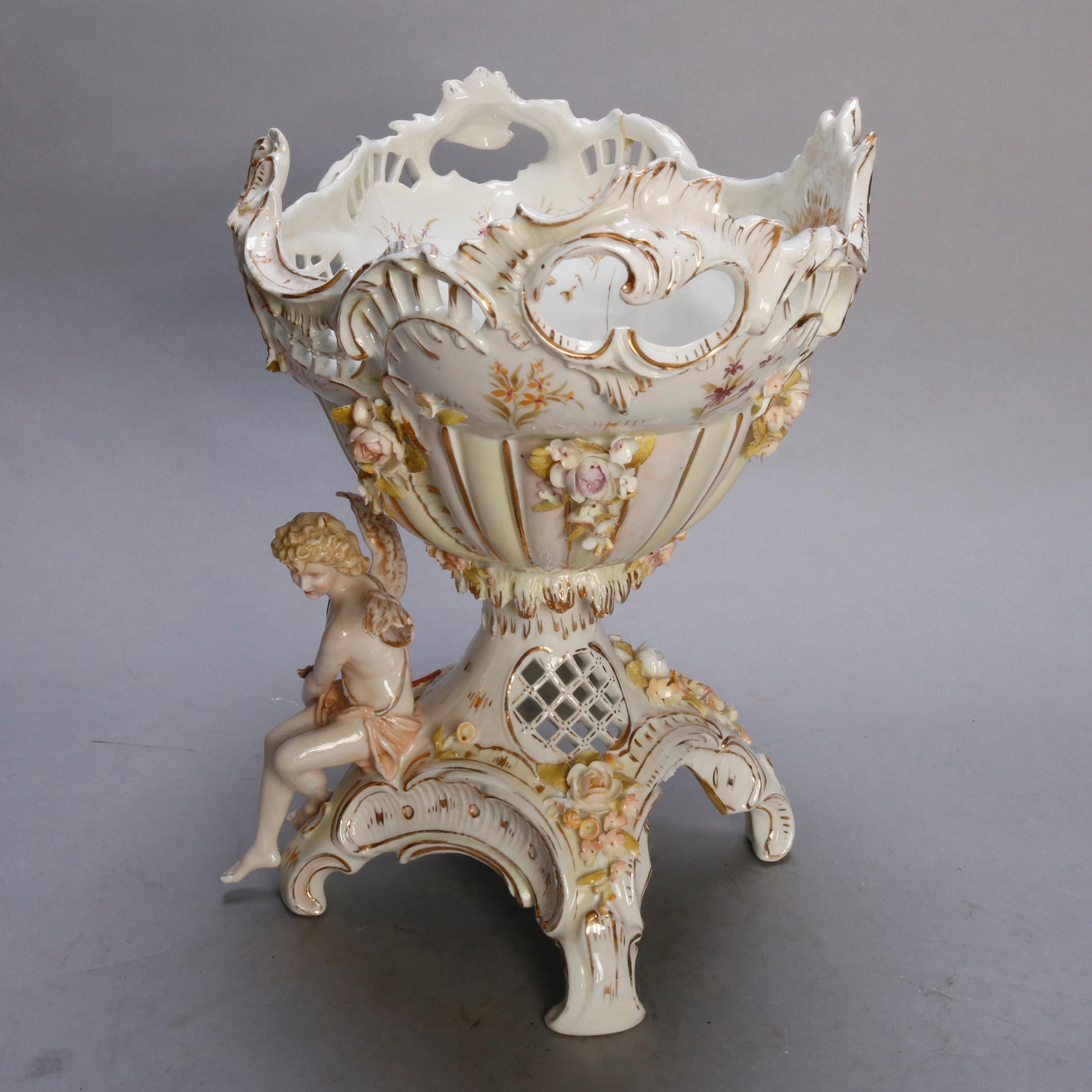 Antique German Rococo Meissen Figural Porcelain Compote, circa 1890 In Good Condition In Big Flats, NY