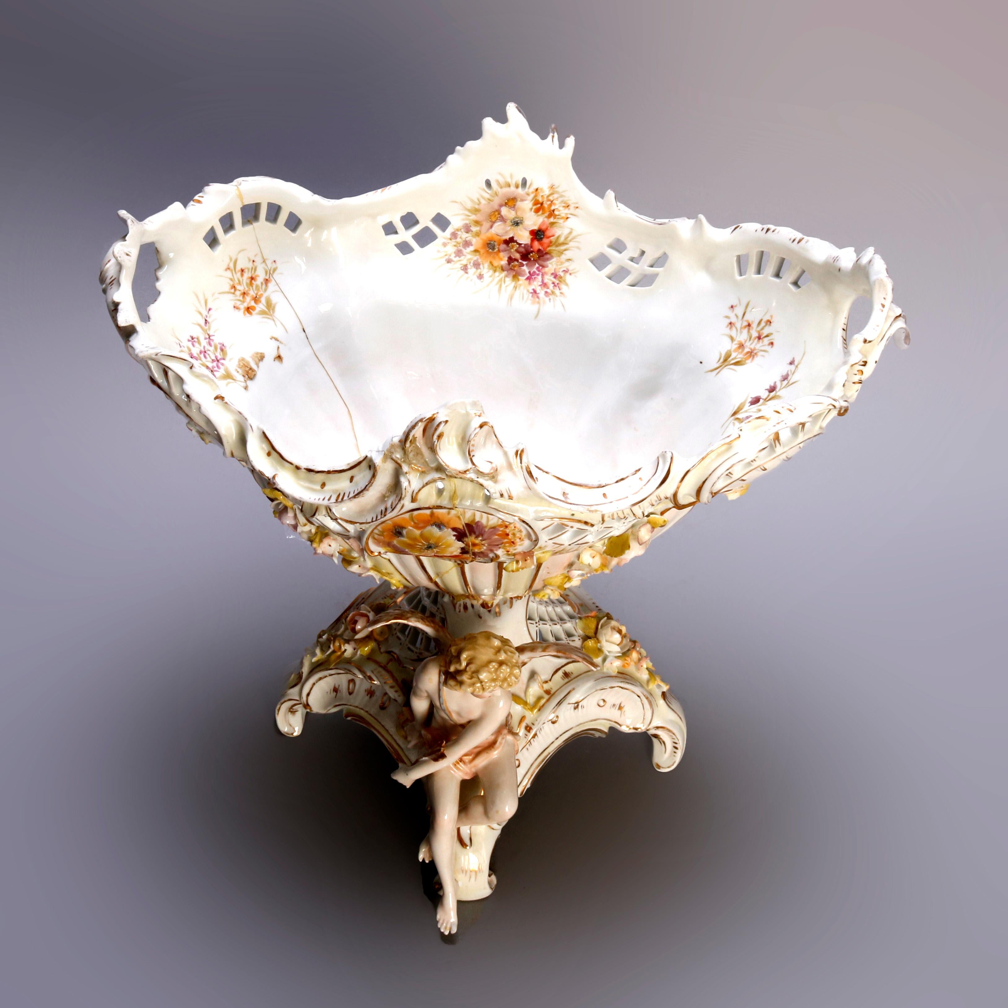 19th Century Antique German Rococo Meissen Figural Porcelain Compote, circa 1890