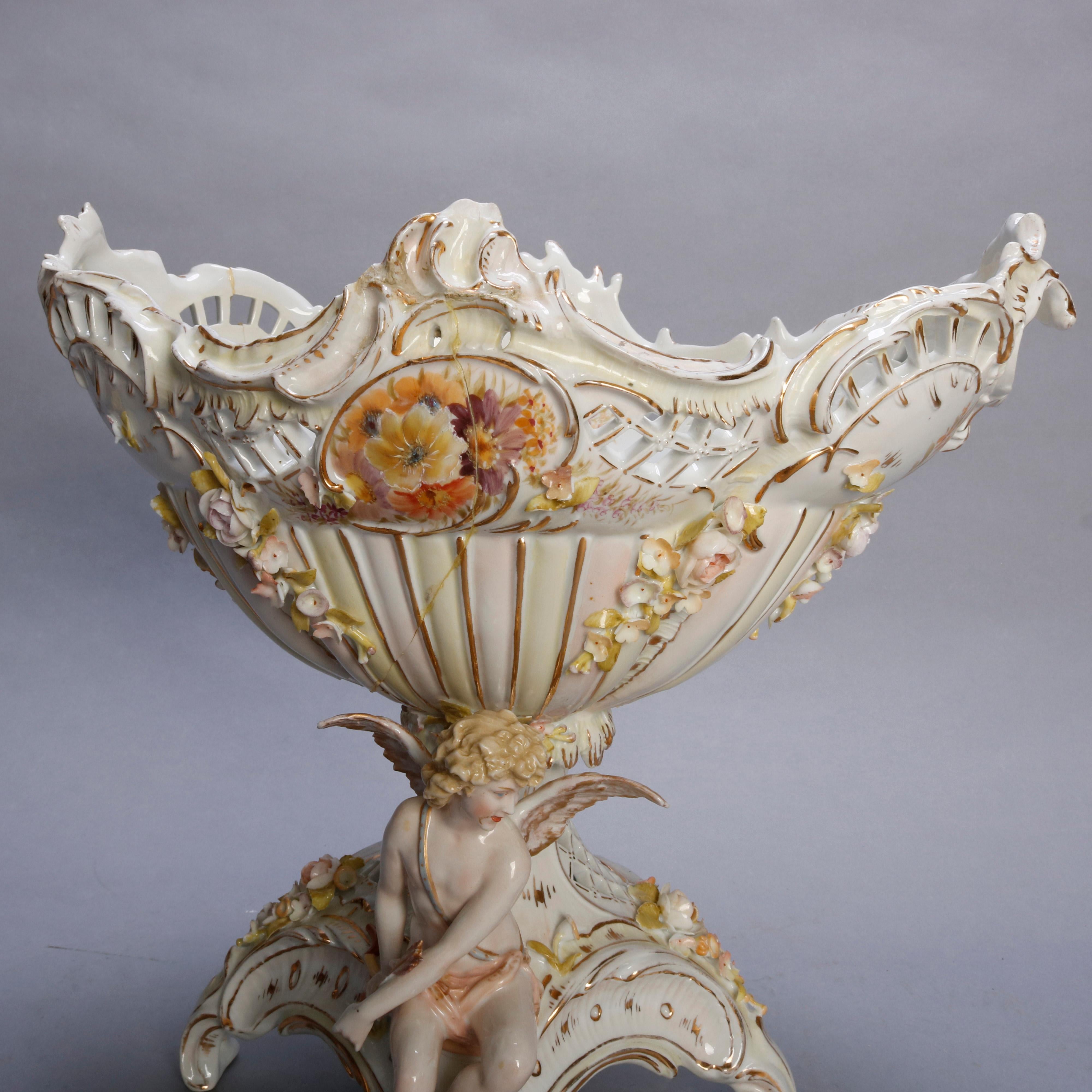 Antique German Rococo Meissen Figural Porcelain Compote, circa 1890 1