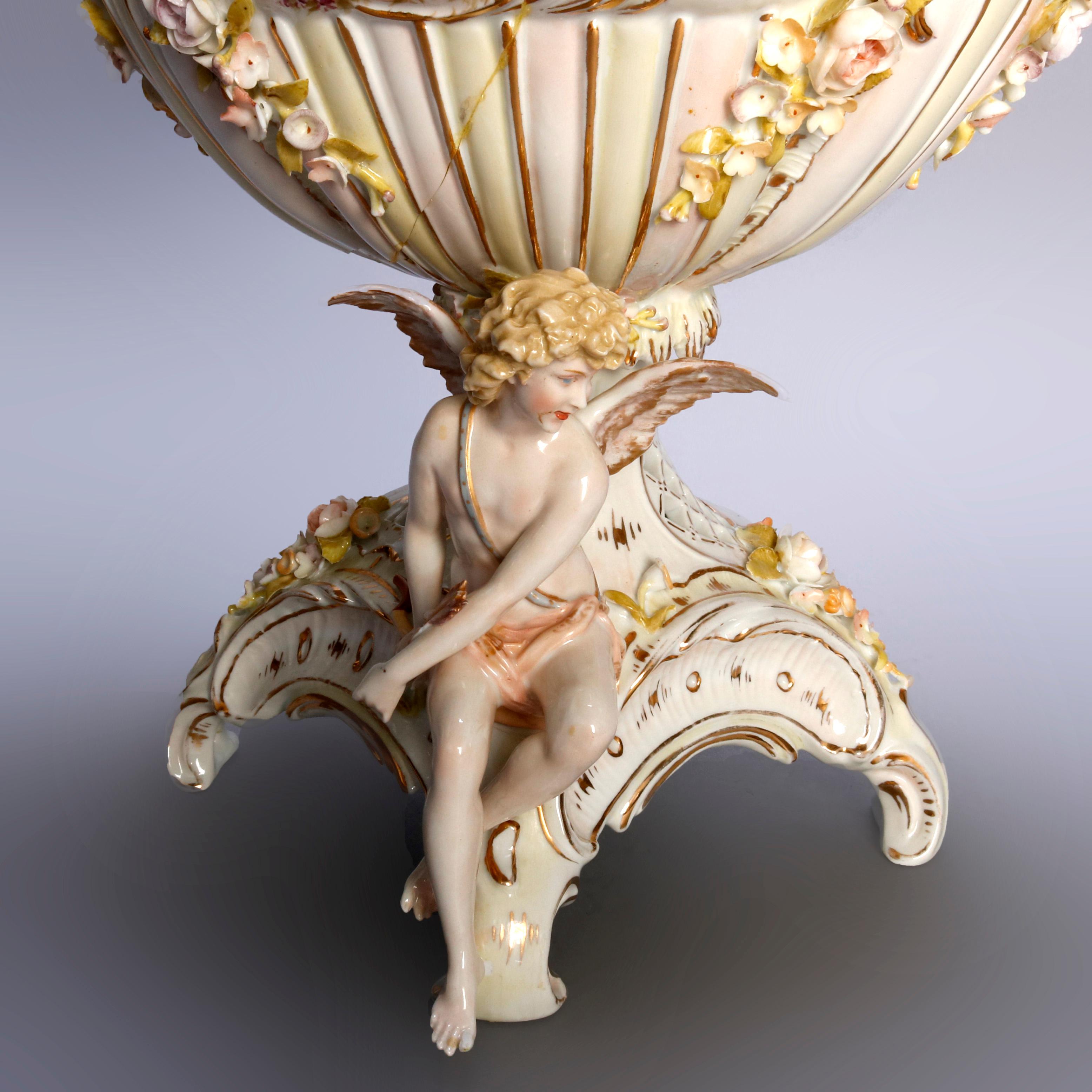 Antique German Rococo Meissen Figural Porcelain Compote, circa 1890 2