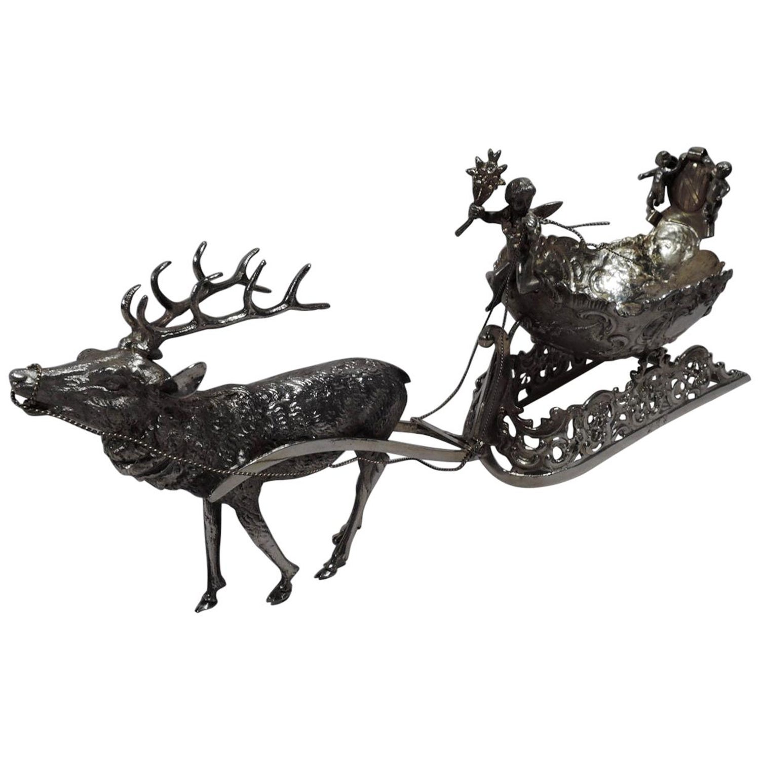 Antique German Rococo Revival Silver Reindeer-Harnessed Sleigh For Sale at  1stDibs