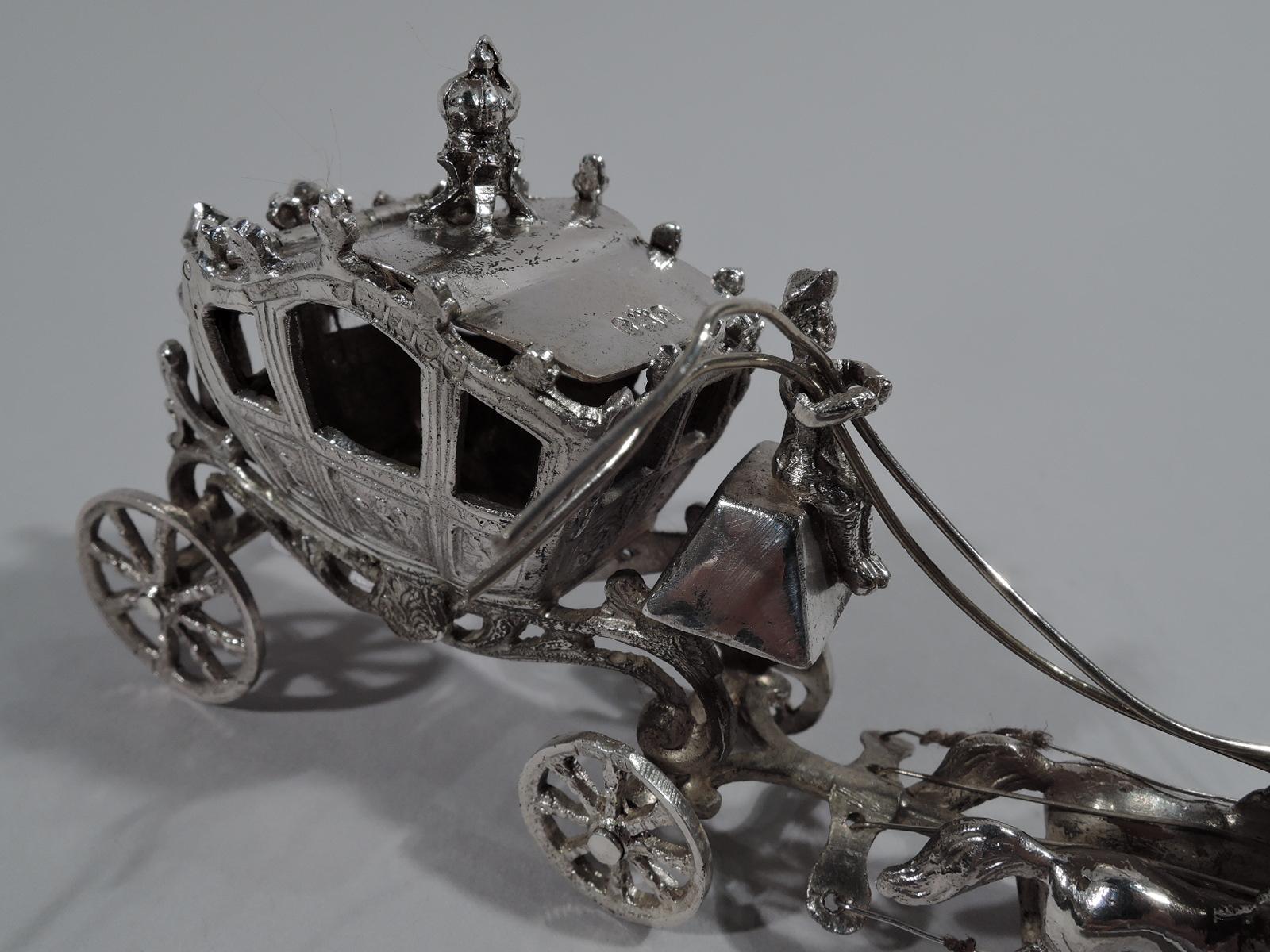Women's or Men's Antique German Rococo Revival Sterling Silver Miniature Coach and Six