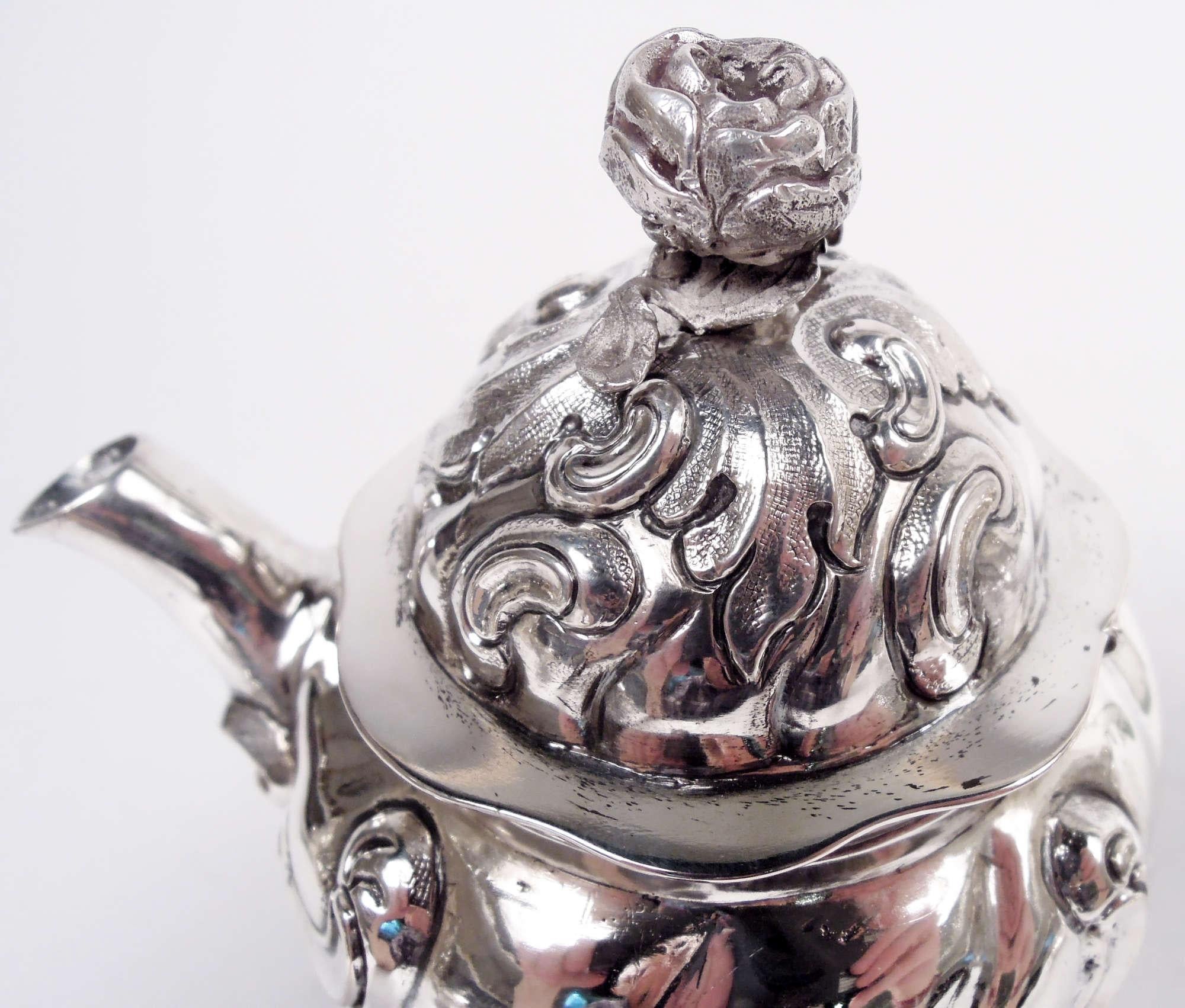 Antiguo juego de té y café rococó alemán de plata de 5 piezas Rococó en venta