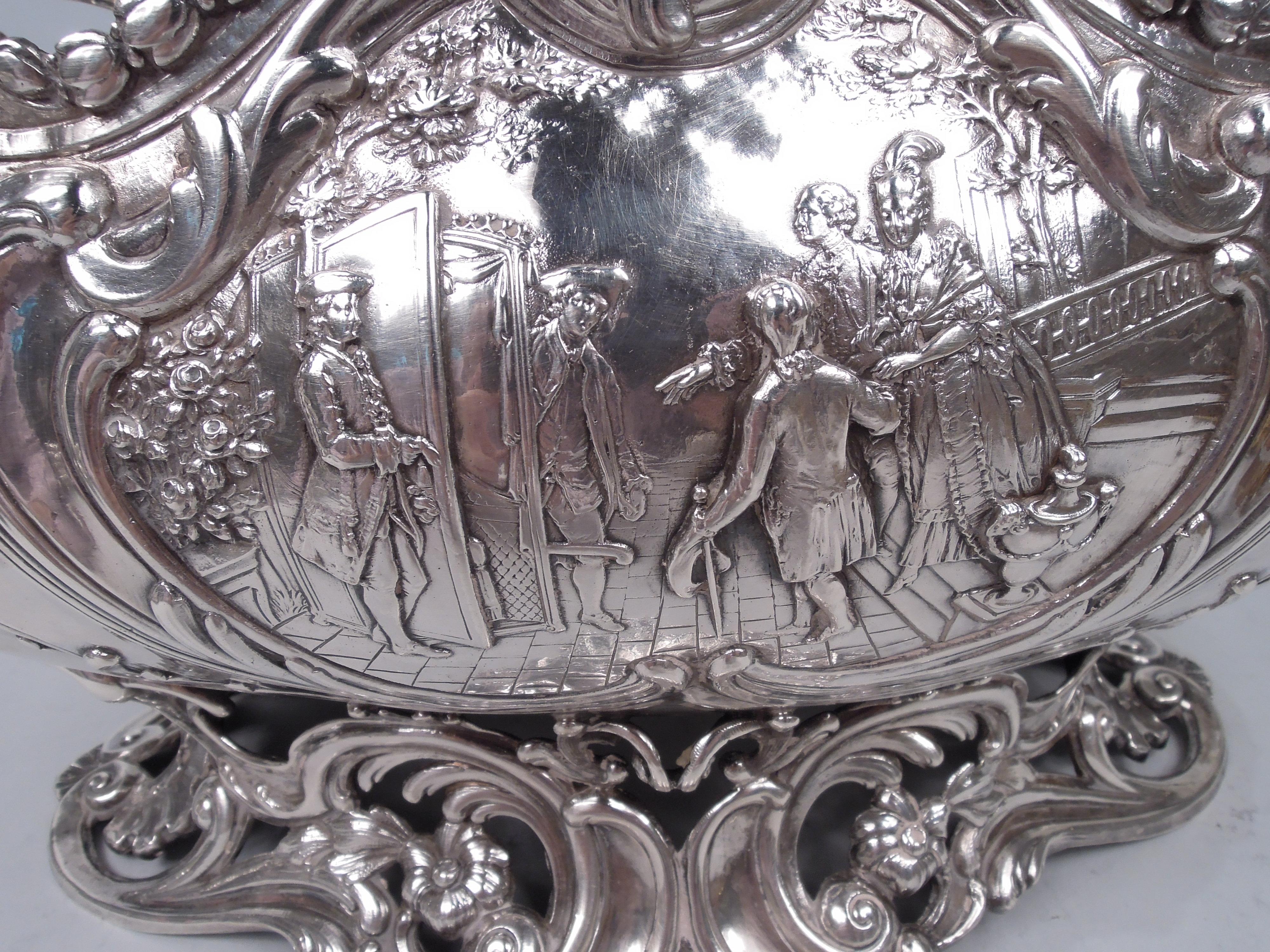 Early 20th Century Antique German Rococo Silver Centerpiece Bowl by Neresheimer For Sale
