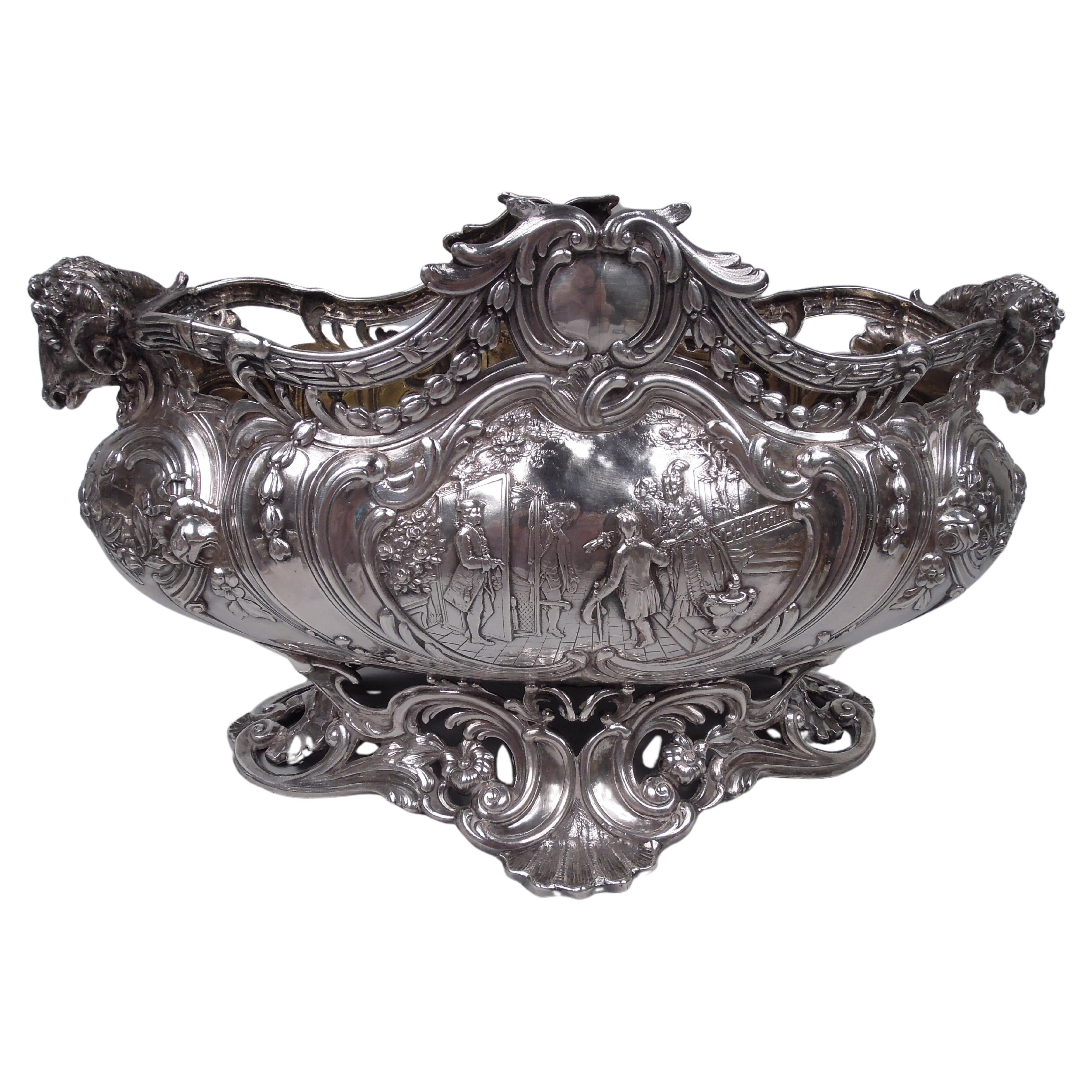 Antique German Rococo Silver Centerpiece Bowl by Neresheimer For Sale