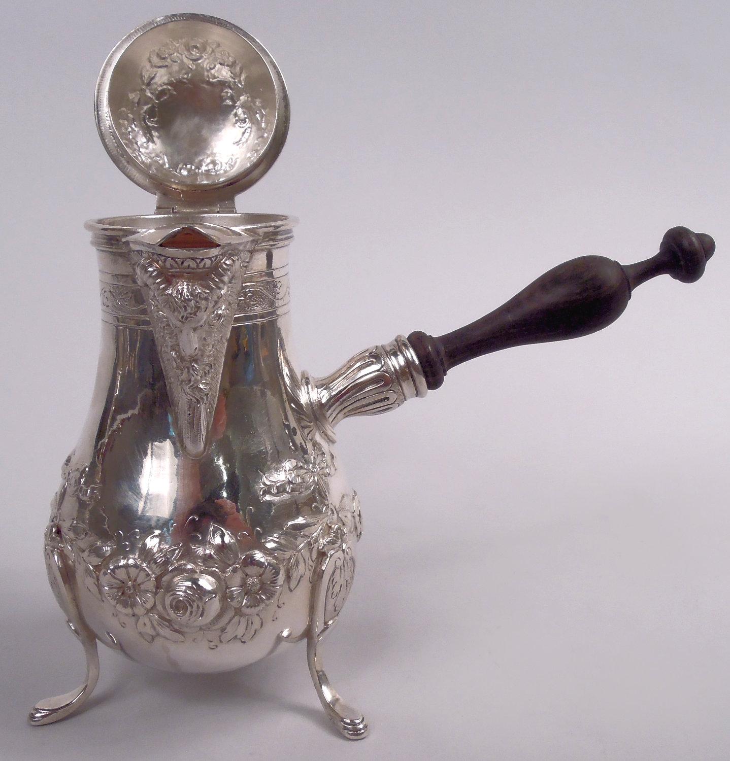 Antigua cafetera rococó alemana de plata Alemán en venta