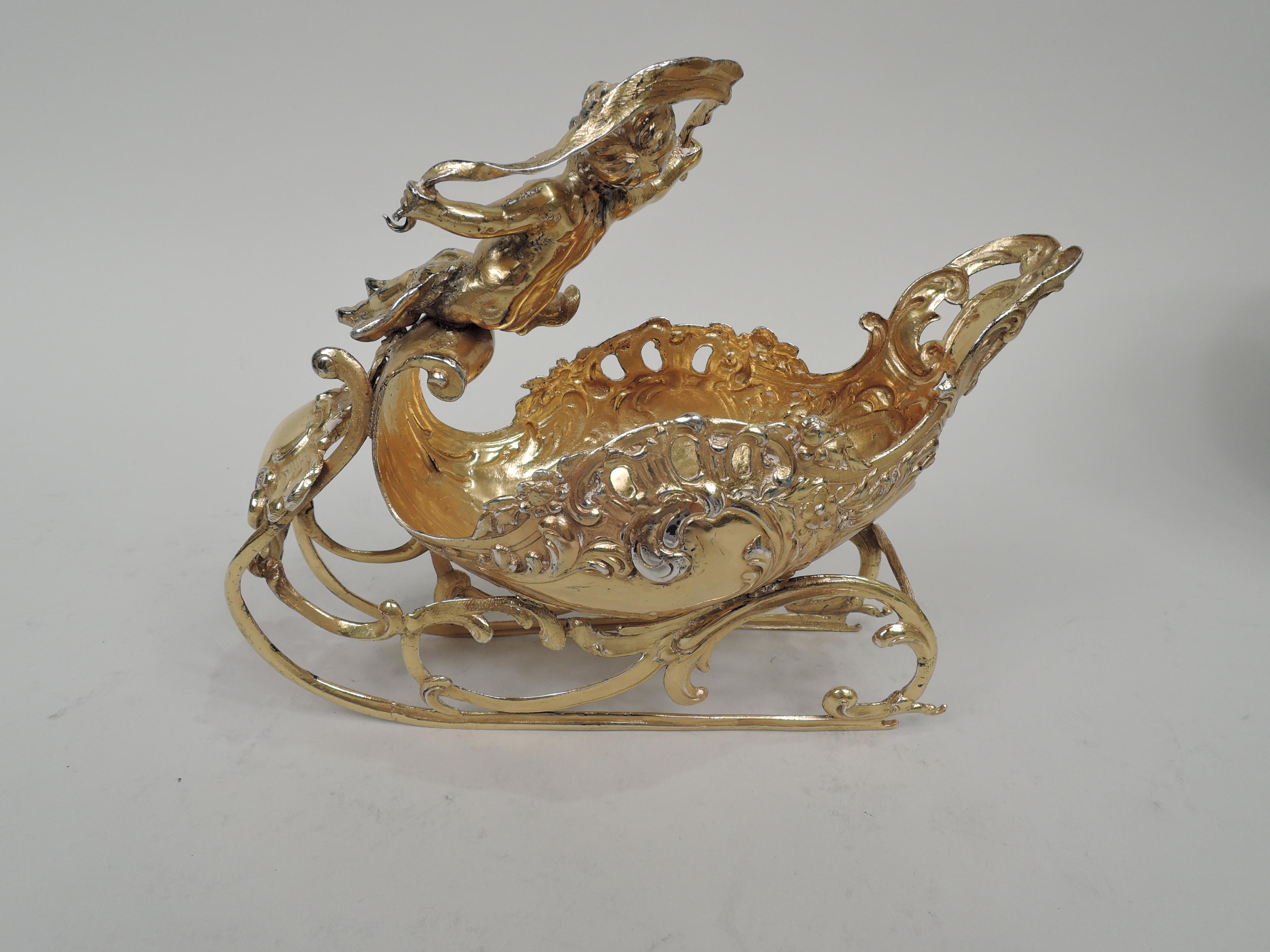 Rococo Revival Antique German Rococo Silver Gilt Sleigh with English Import Marks