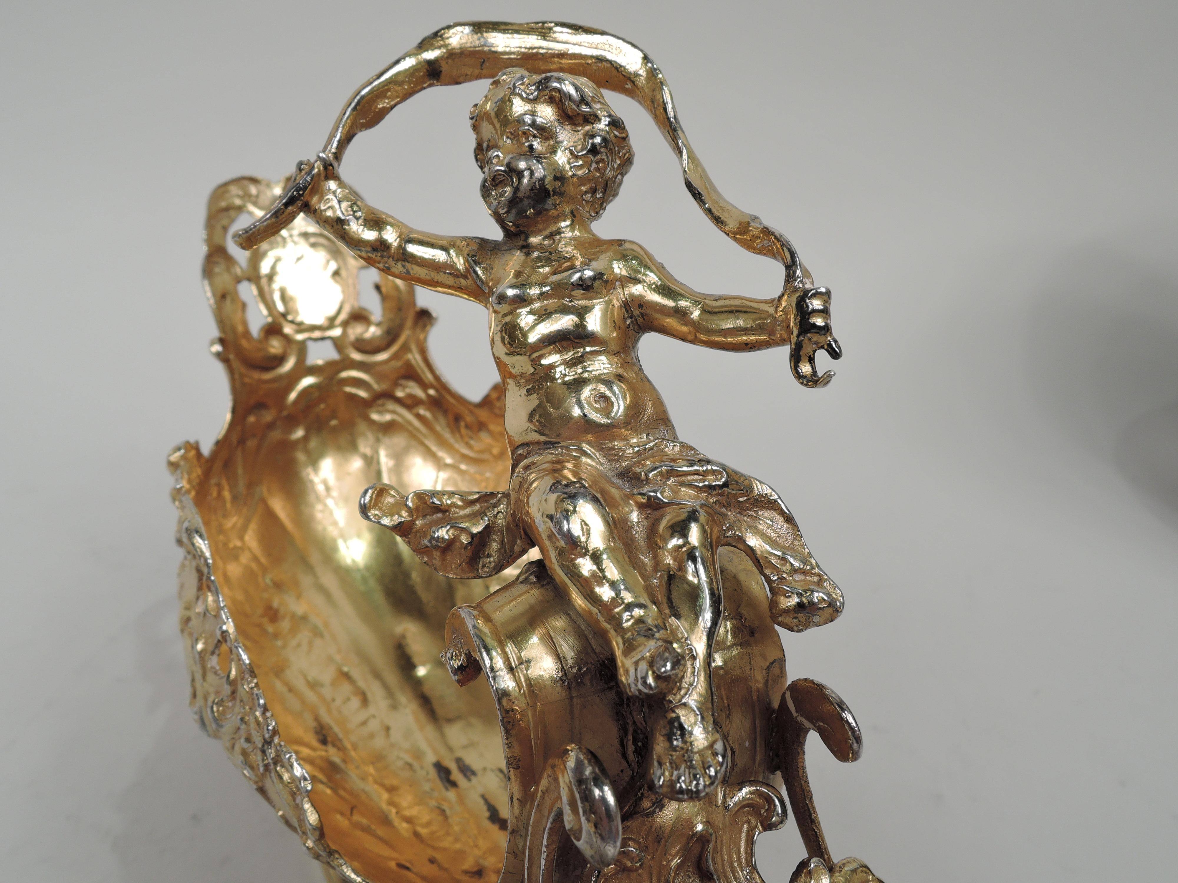 Antique German Rococo Silver Gilt Sleigh with English Import Marks In Good Condition In New York, NY