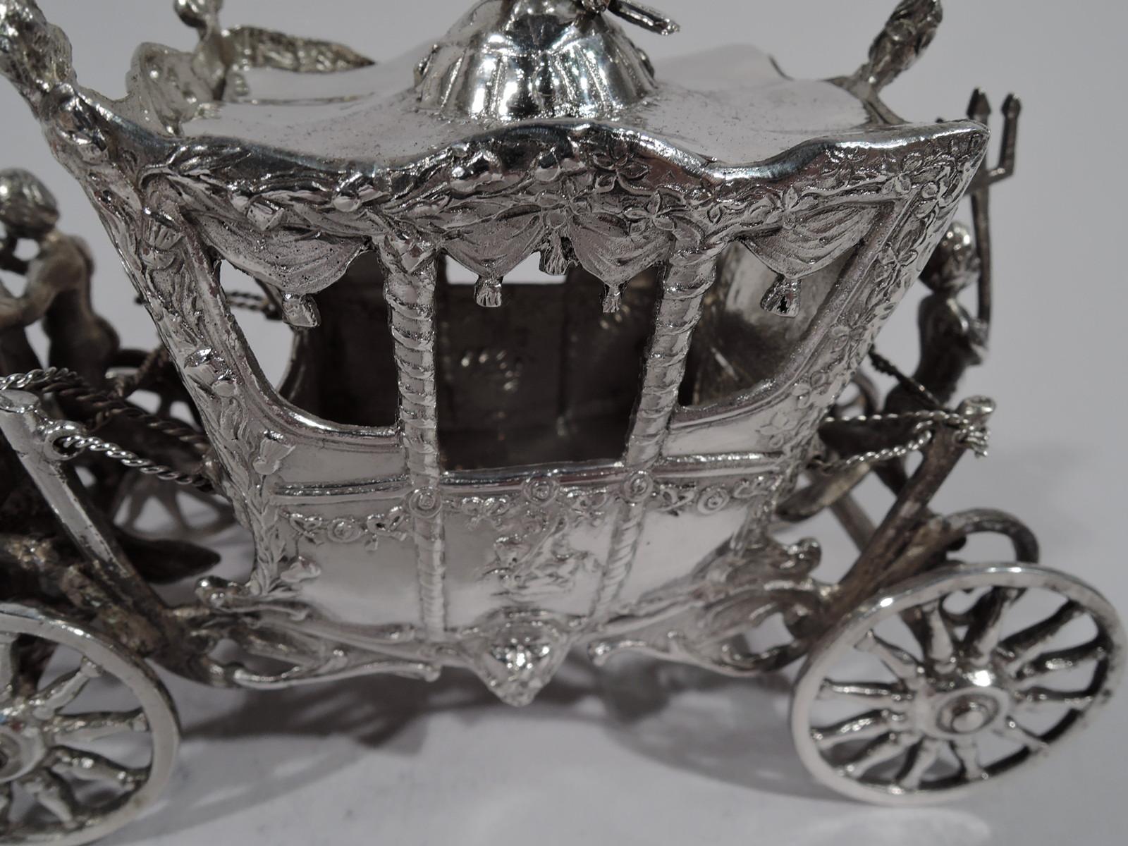Antique German Rococo Silver Horse-Drawn Cinderella Coach 1
