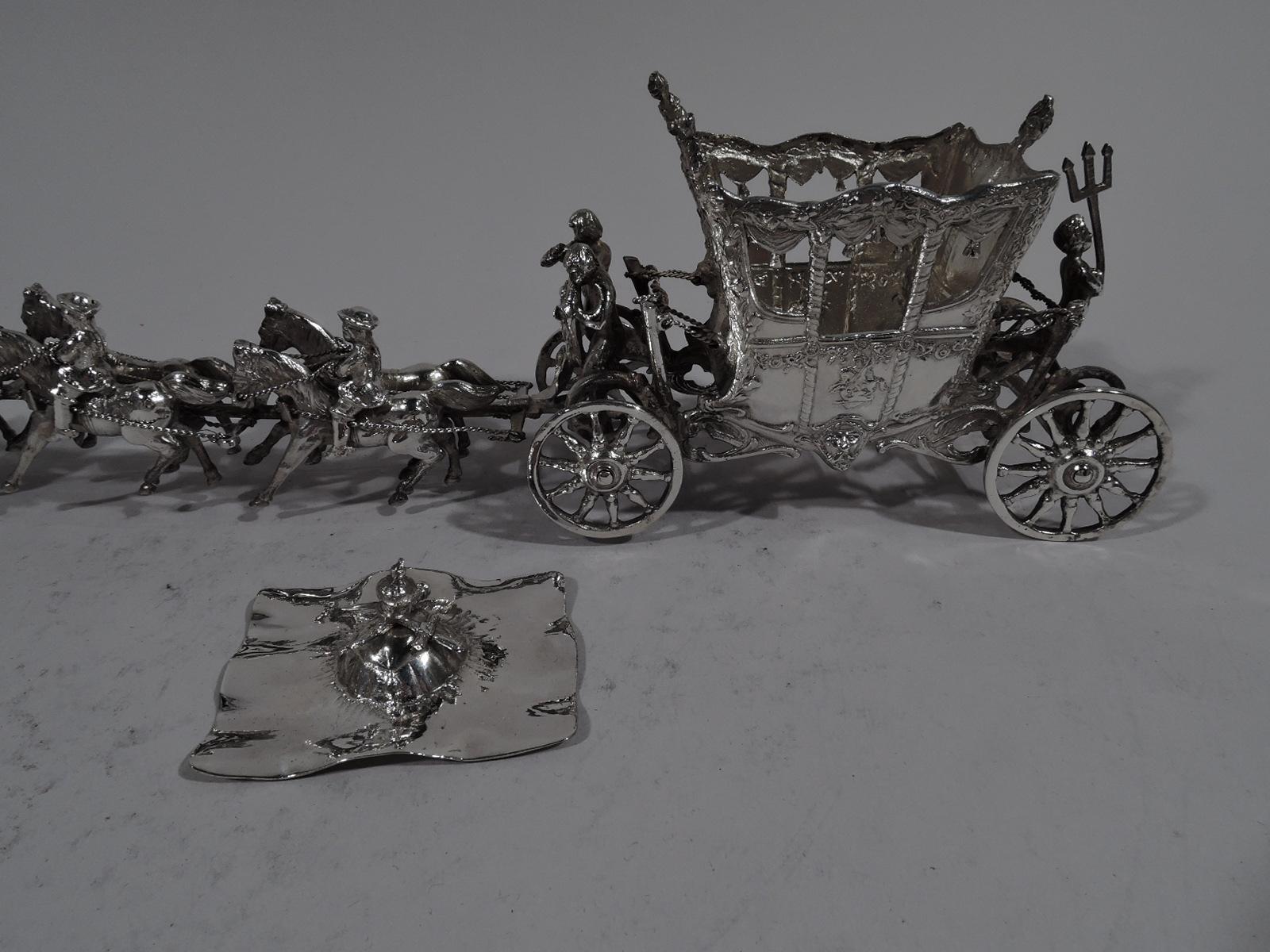 Antique German Rococo Silver Horse-Drawn Cinderella Coach 3