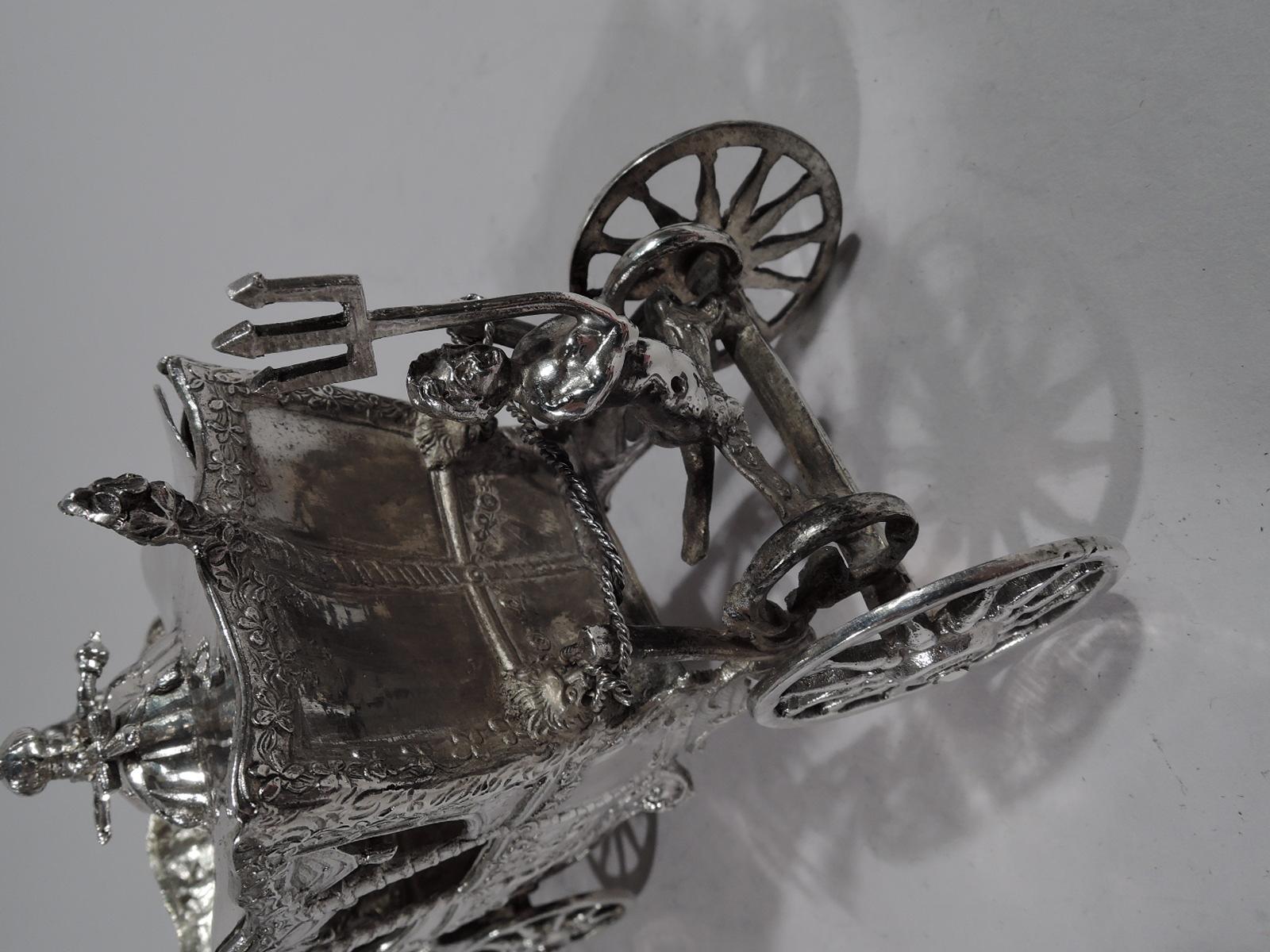 Antique German Rococo Silver Horse-Drawn Cinderella Coach 4