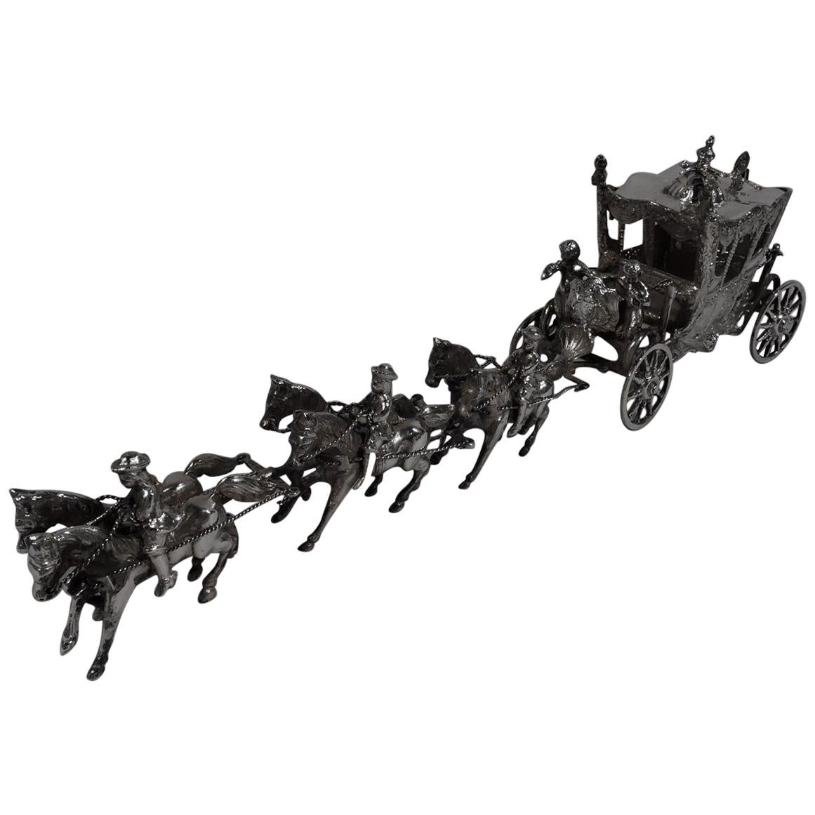 Antique German Rococo Silver Horse-Drawn Cinderella Coach