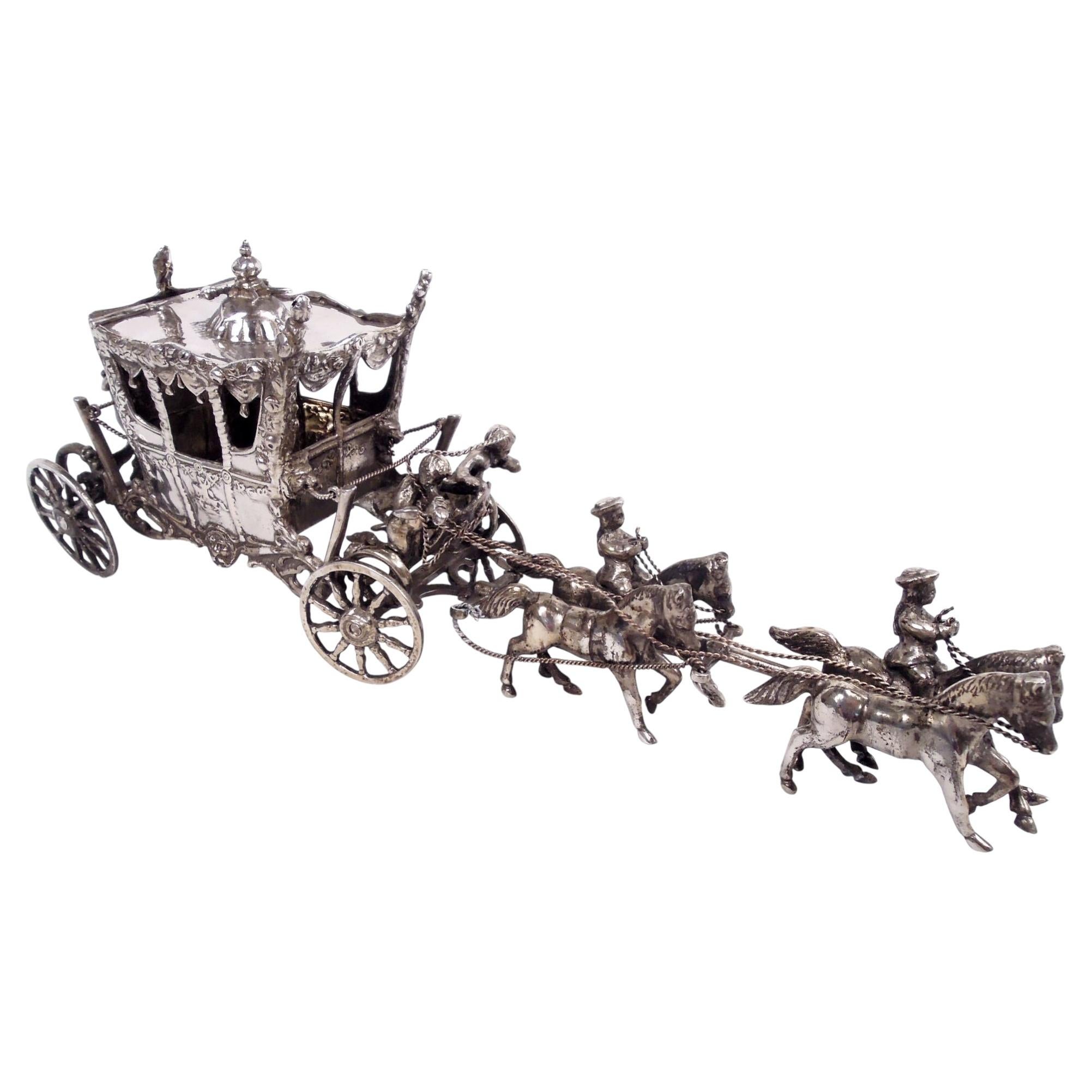 Antique German Rococo Silver Horse-Drawn Cinderella Coach