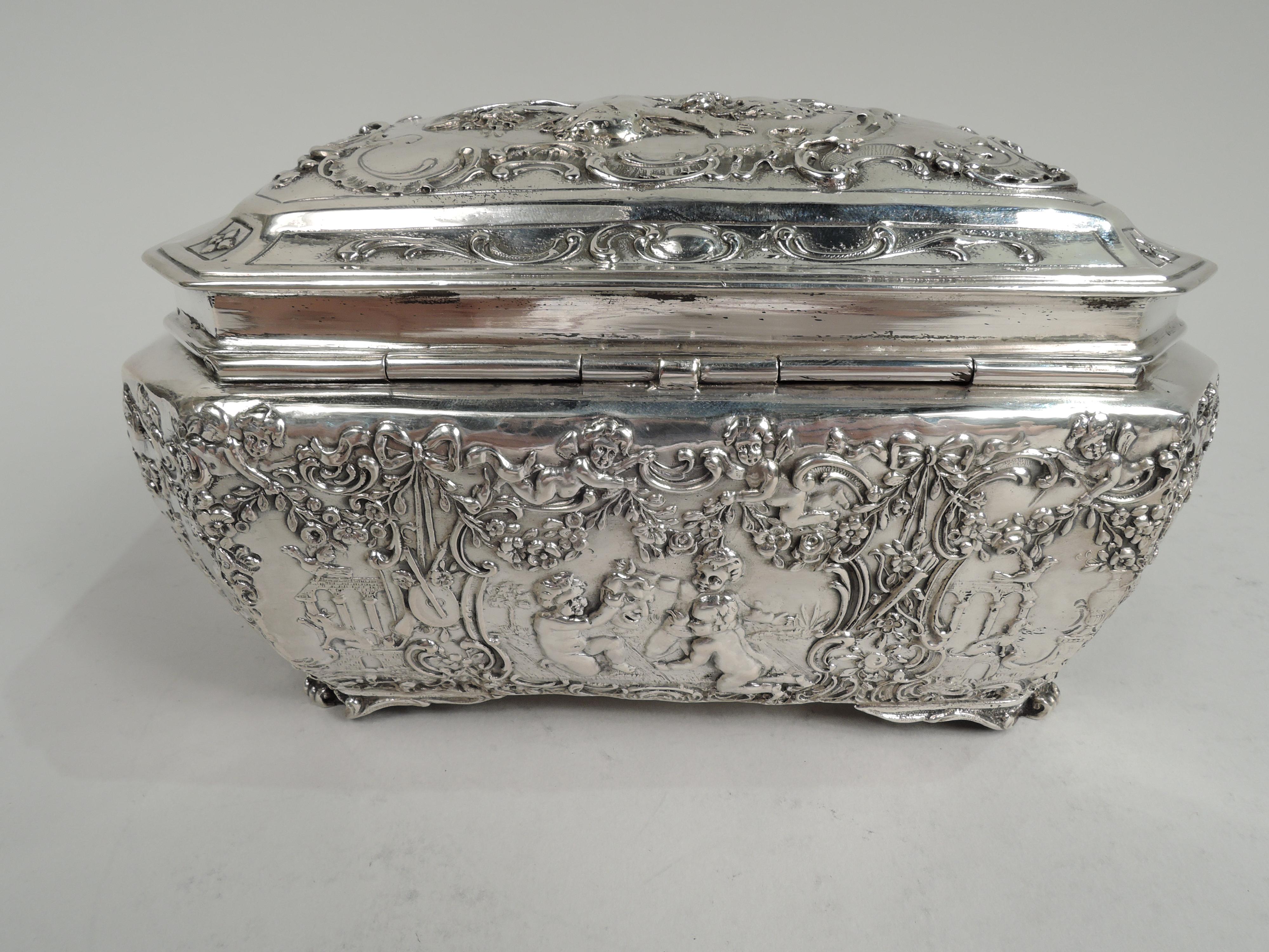 Rococo Revival Antique German Rococo Silver Keepsake Casket Box For Sale