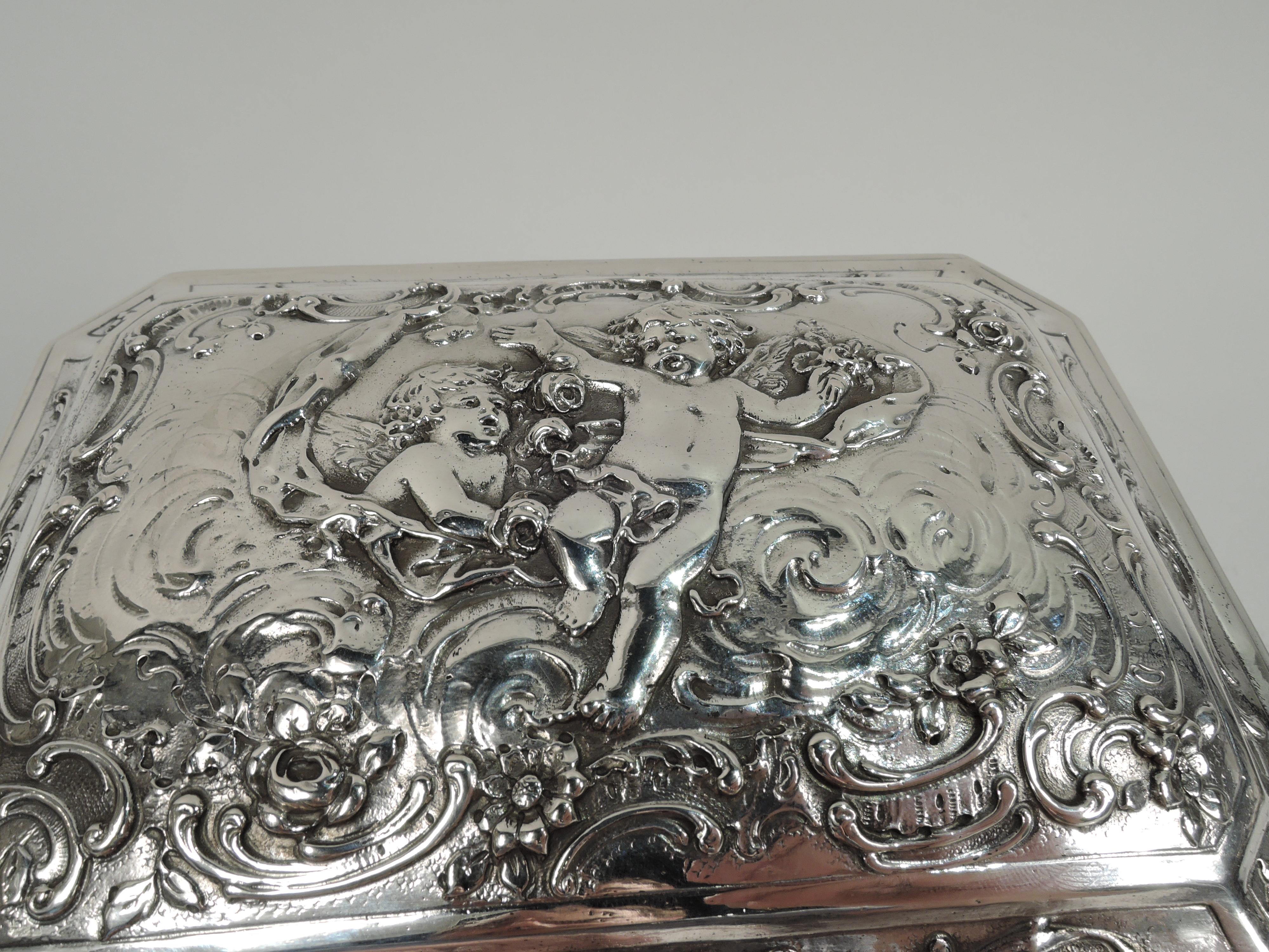 19th Century Antique German Rococo Silver Keepsake Casket Box For Sale