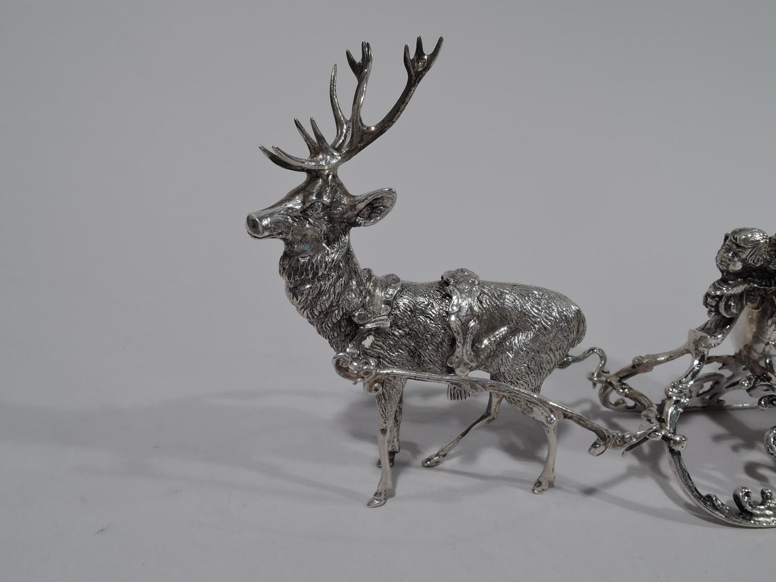 Antiker deutscher Rokoko-Silber-Reindeer-Schleigh mit Reindeer-Harnessed (Neurokoko)