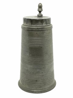 Antique German Roller Jug Lidded Pewter Beer Stein, Monogram FH, 1819