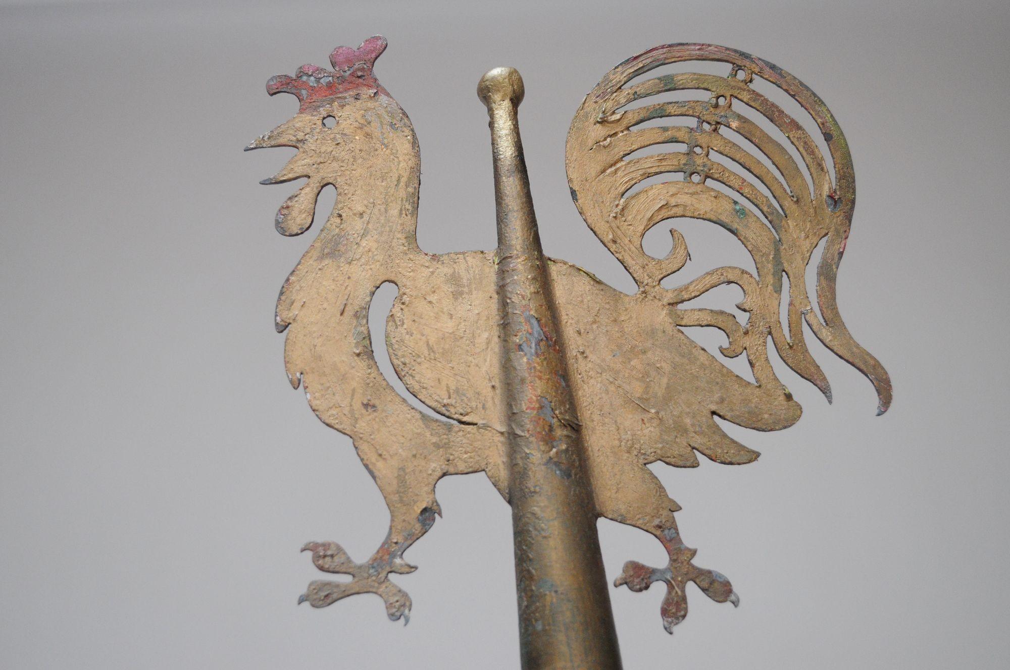 Antique German Rooster Mounted Weathervane In Distressed Condition For Sale In Brooklyn, NY