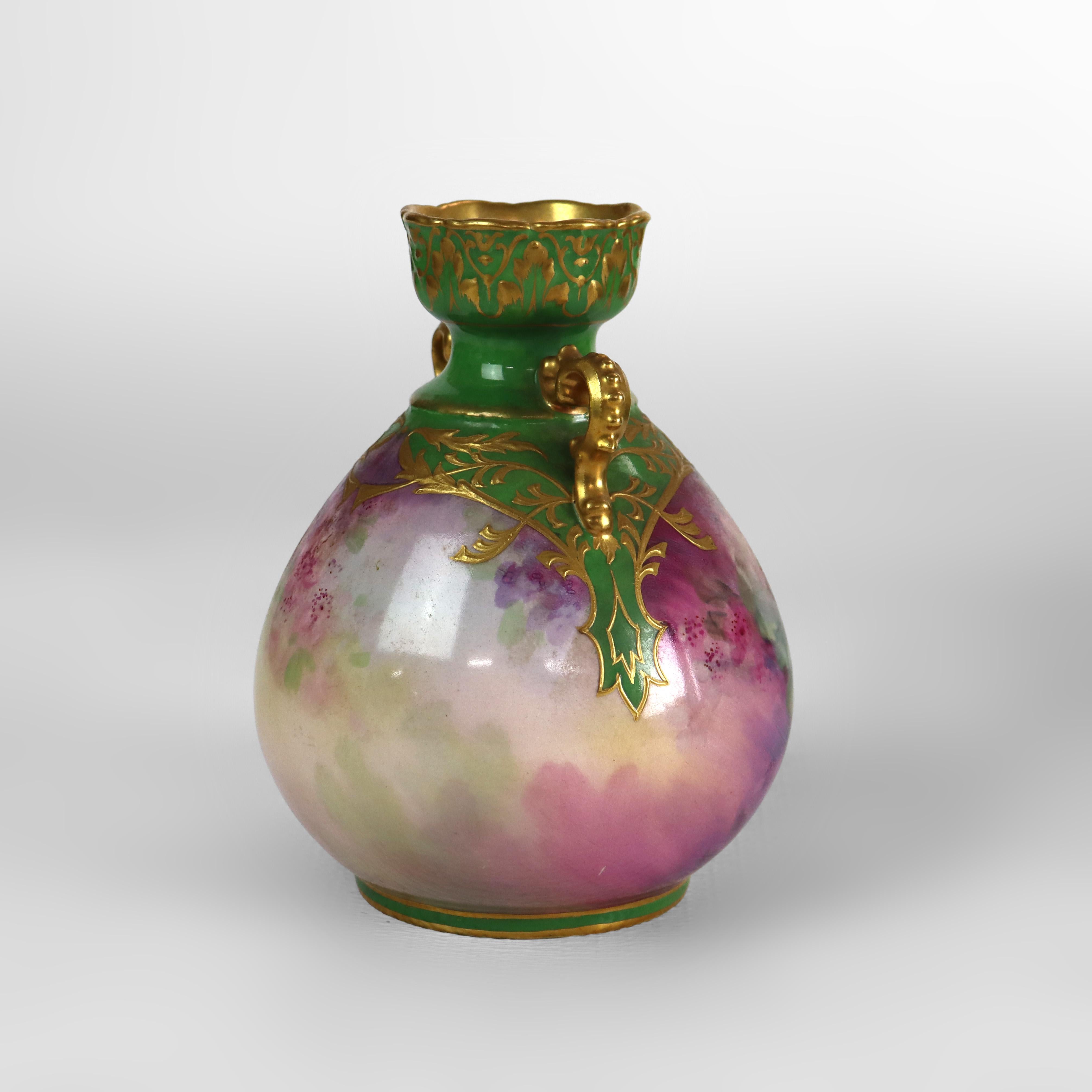 Antike deutsche Royal Bonn Floral Porzellan Vase signiert & nummeriert C1920 im Zustand „Gut“ im Angebot in Big Flats, NY