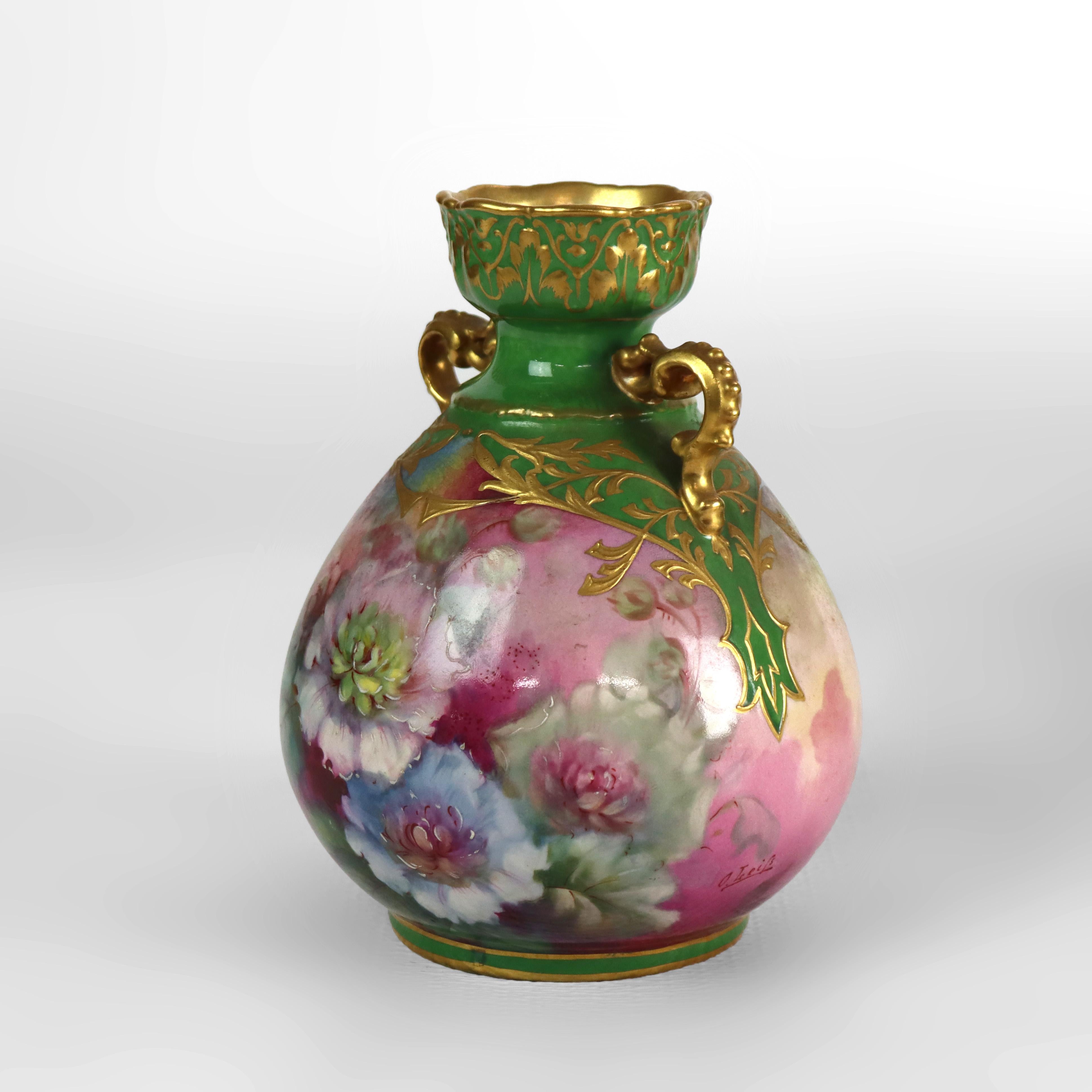 Antike deutsche Royal Bonn Floral Porzellan Vase signiert & nummeriert C1920 (20. Jahrhundert) im Angebot