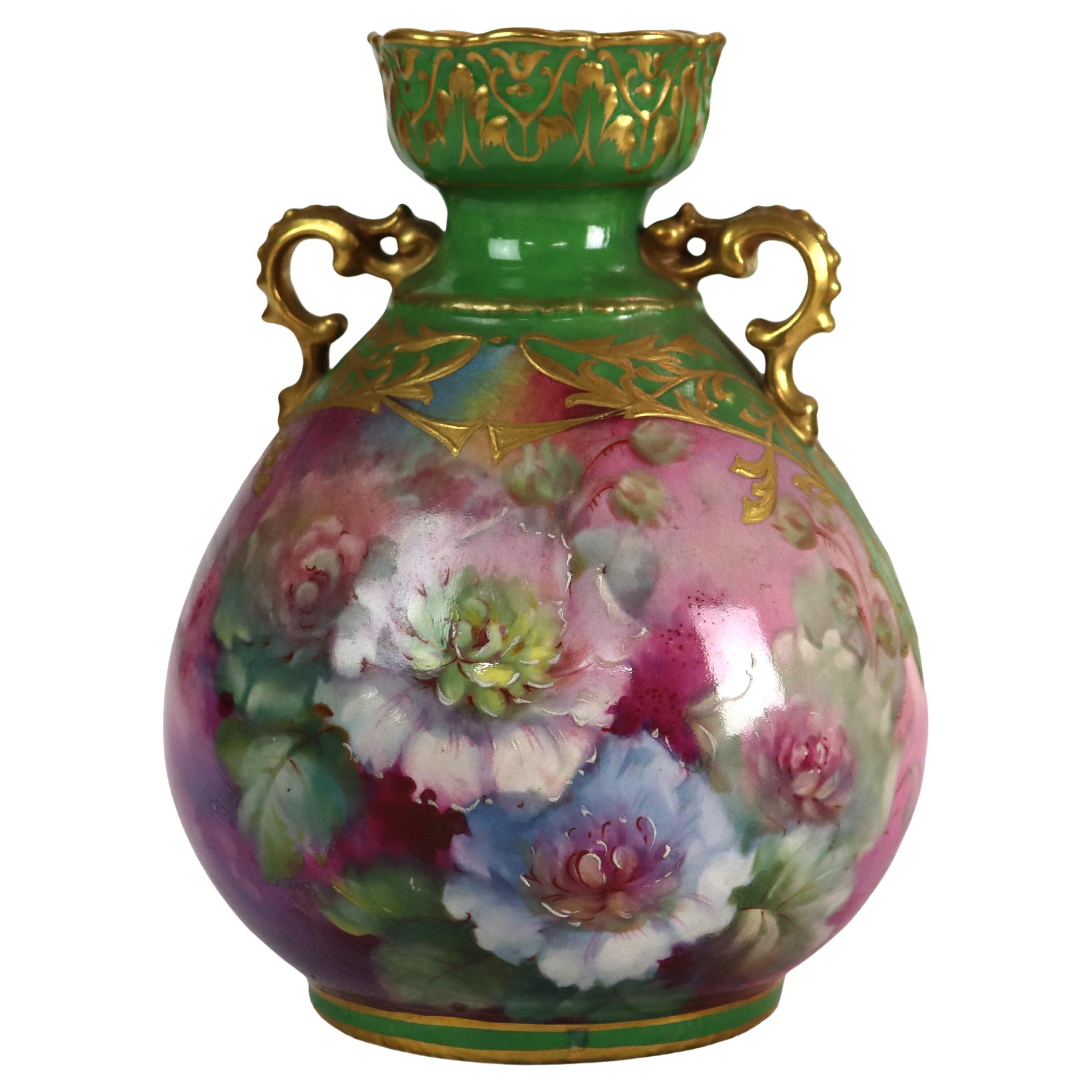 Antique German Royal Bonn Floral Porcelain Vase Signed 
Numbered C1920