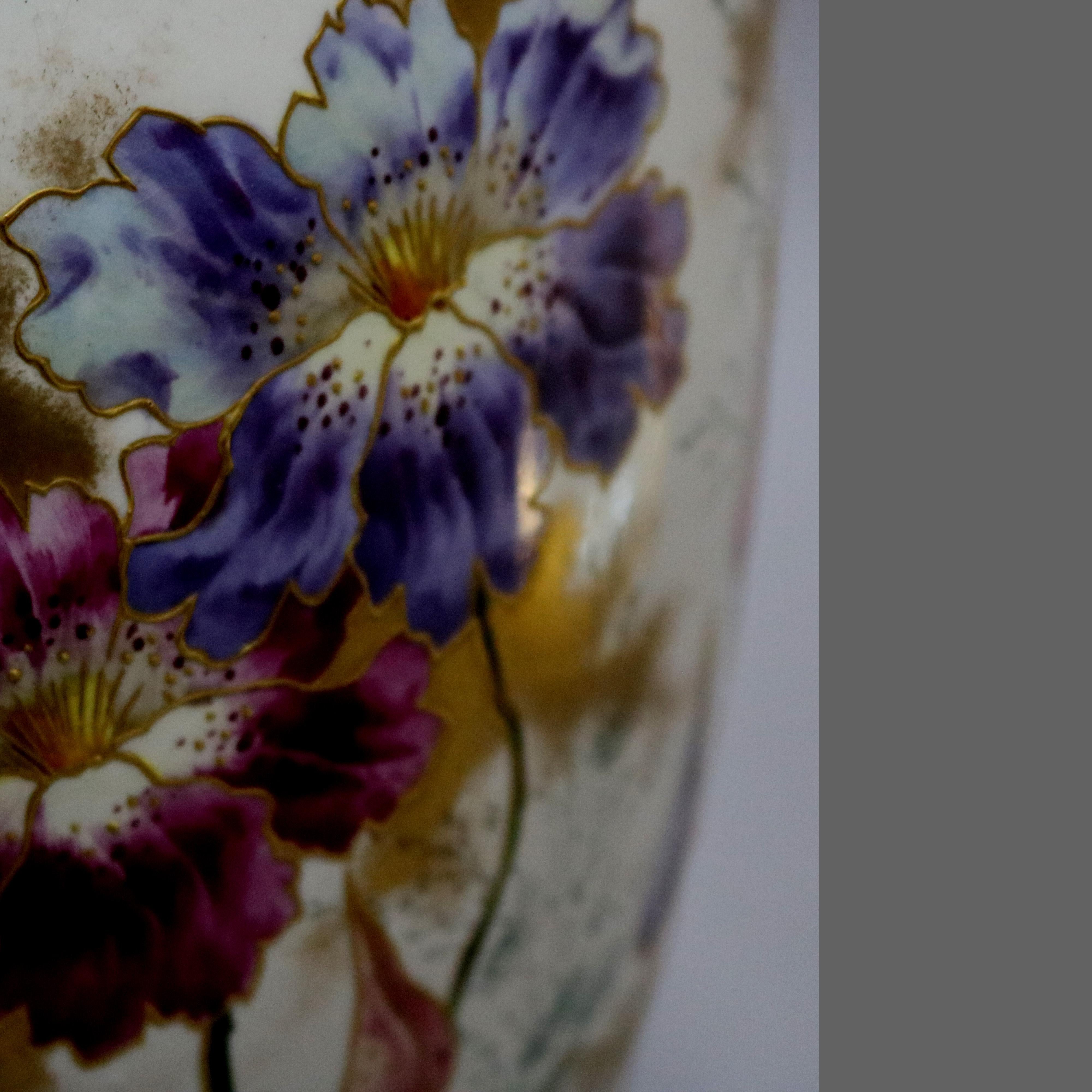 Antique German Royal Bonn Hand Painted and Gilt Floral Floor Urn, 19th Century In Good Condition In Big Flats, NY
