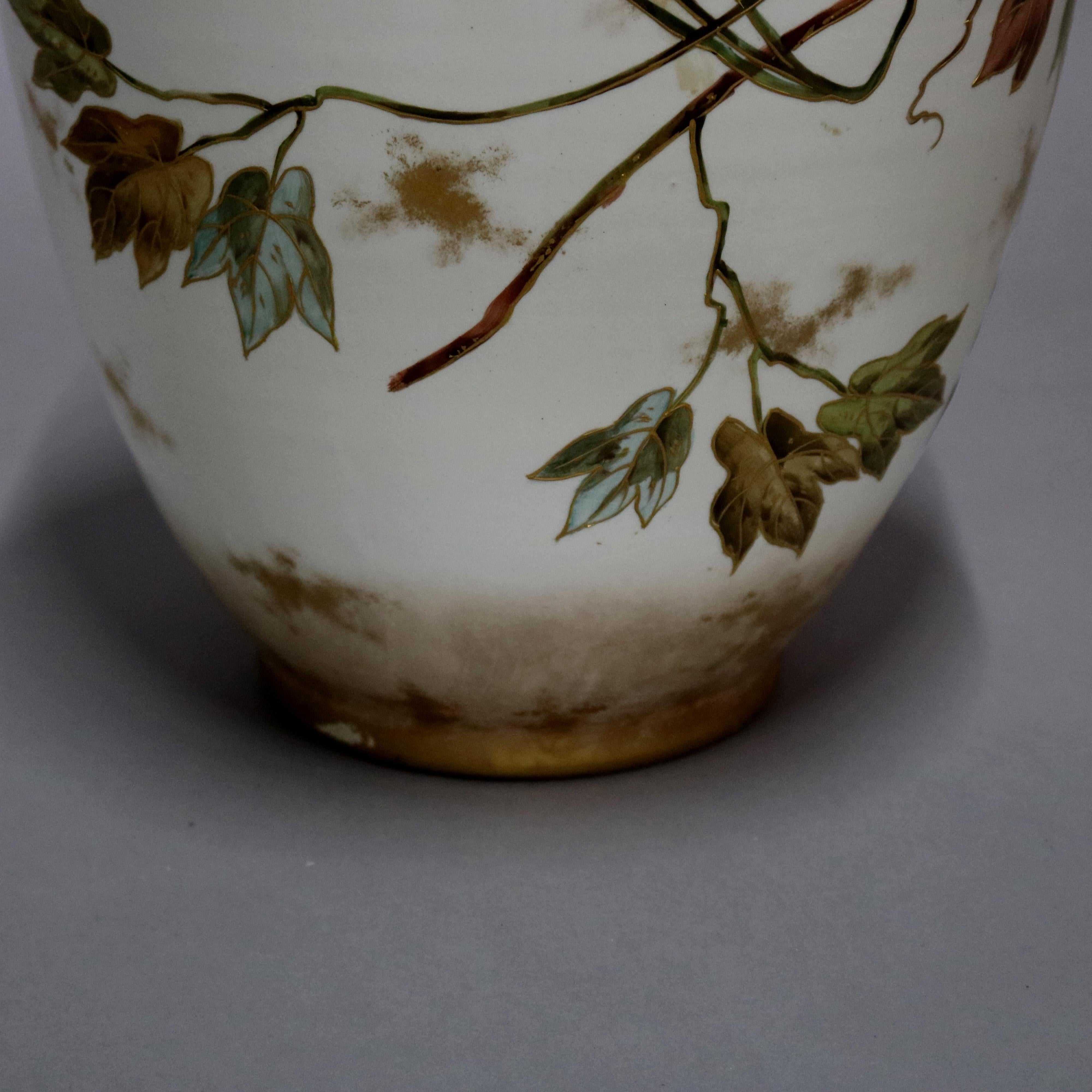 Antique German Royal Bonn Hand Painted and Gilt Floral Floor Urn, 19th Century 1