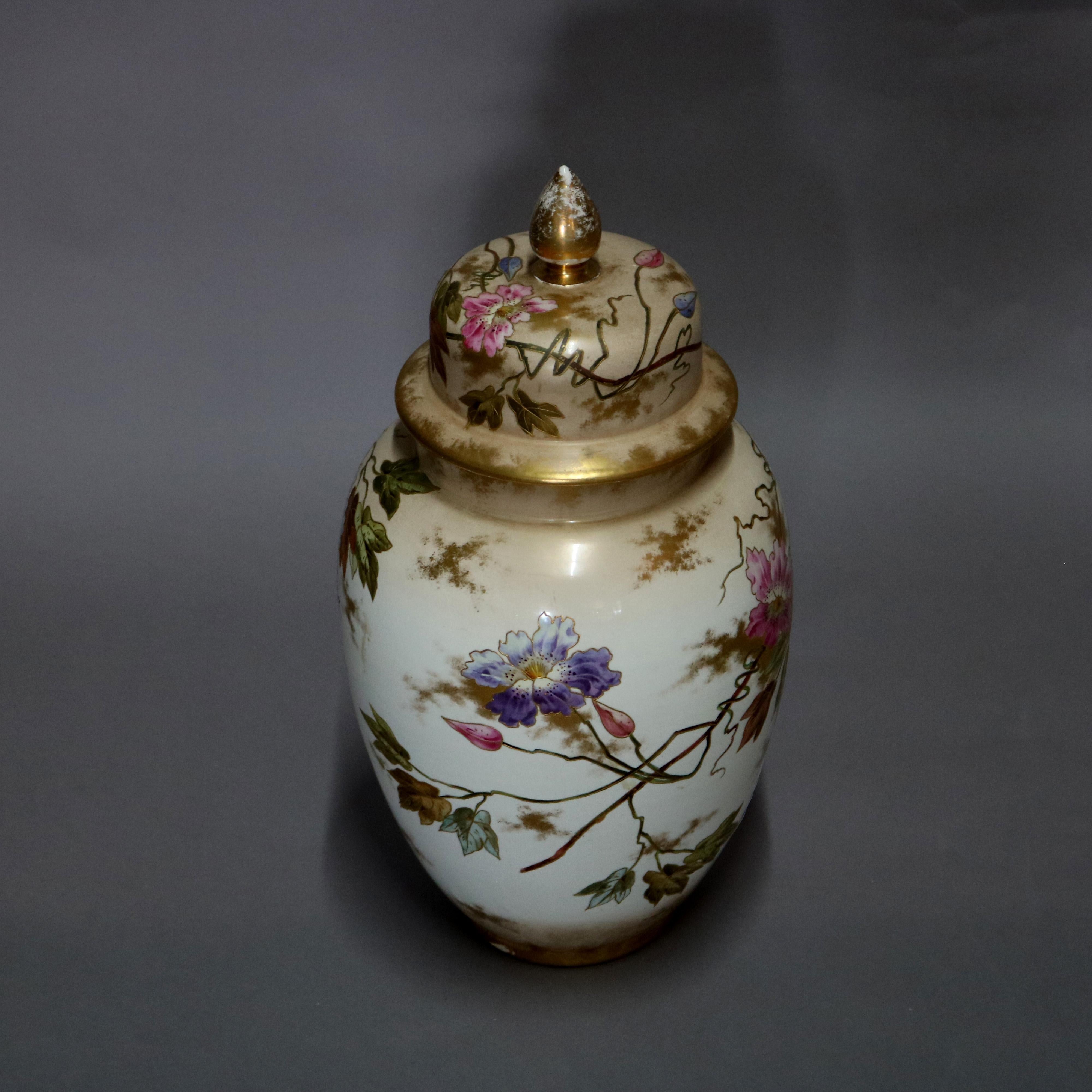 Antique German Royal Bonn Hand Painted and Gilt Floral Floor Urn, 19th Century 2
