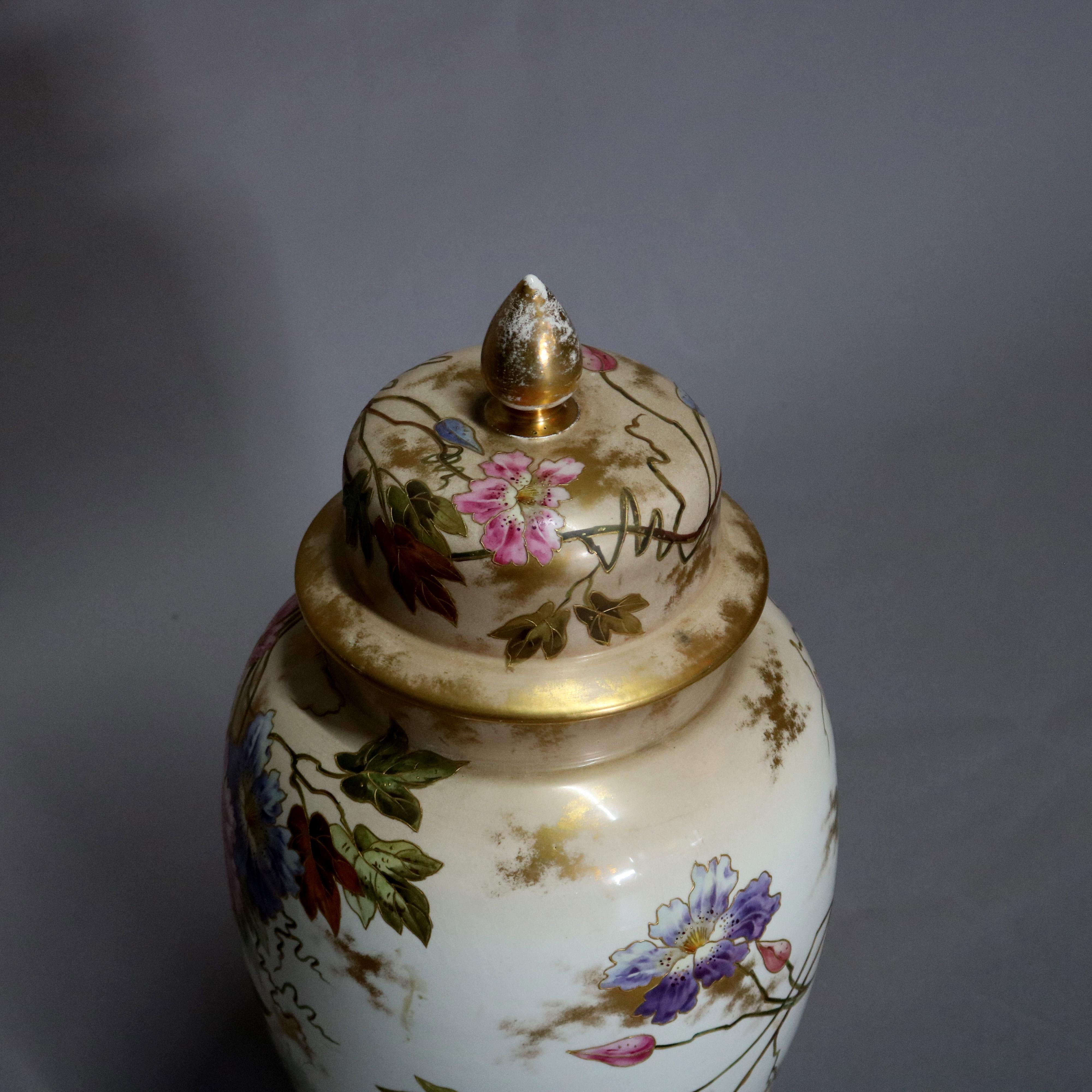 Antique German Royal Bonn Hand Painted and Gilt Floral Floor Urn, 19th Century 3