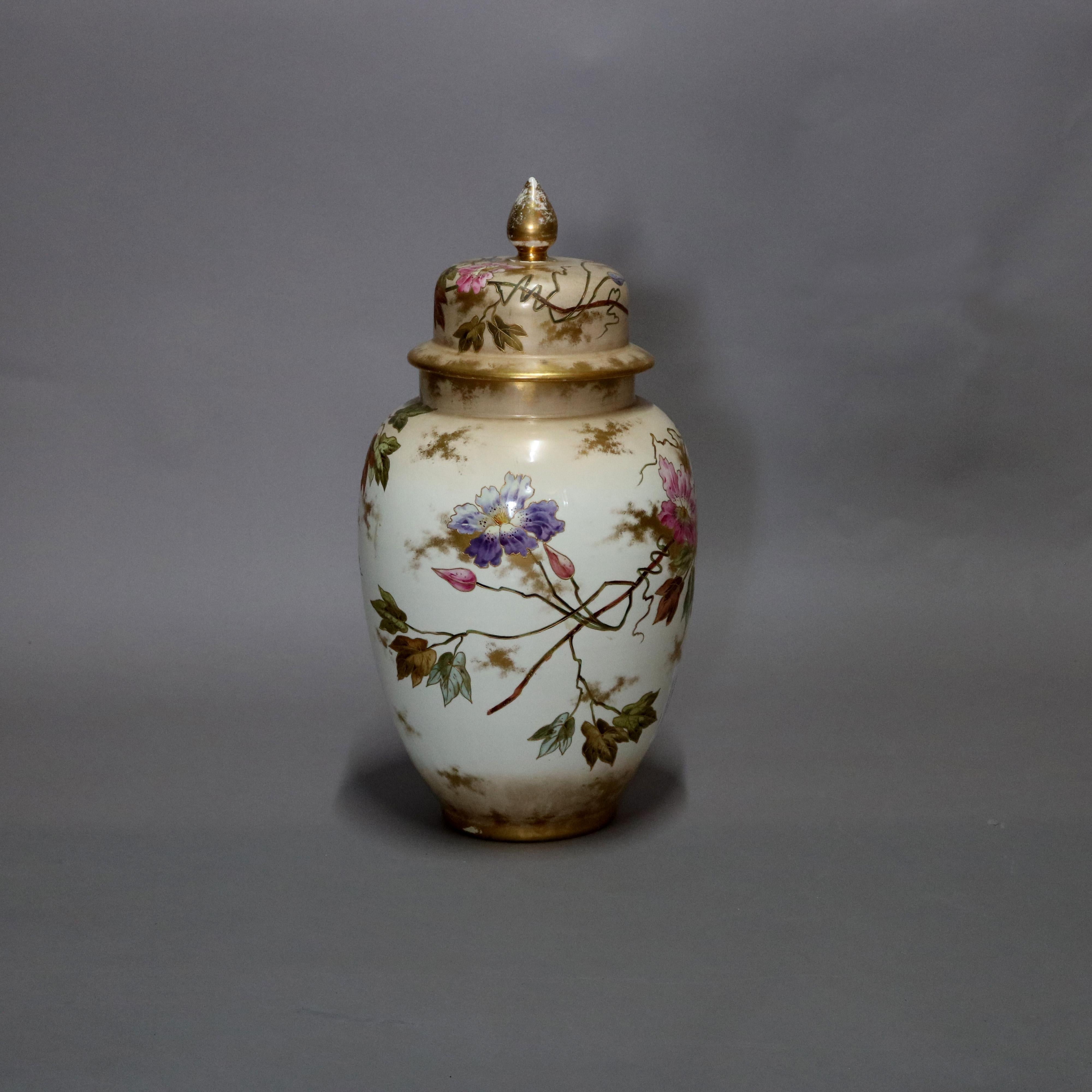 Antique German Royal Bonn Hand Painted and Gilt Floral Floor Urn, 19th Century 4