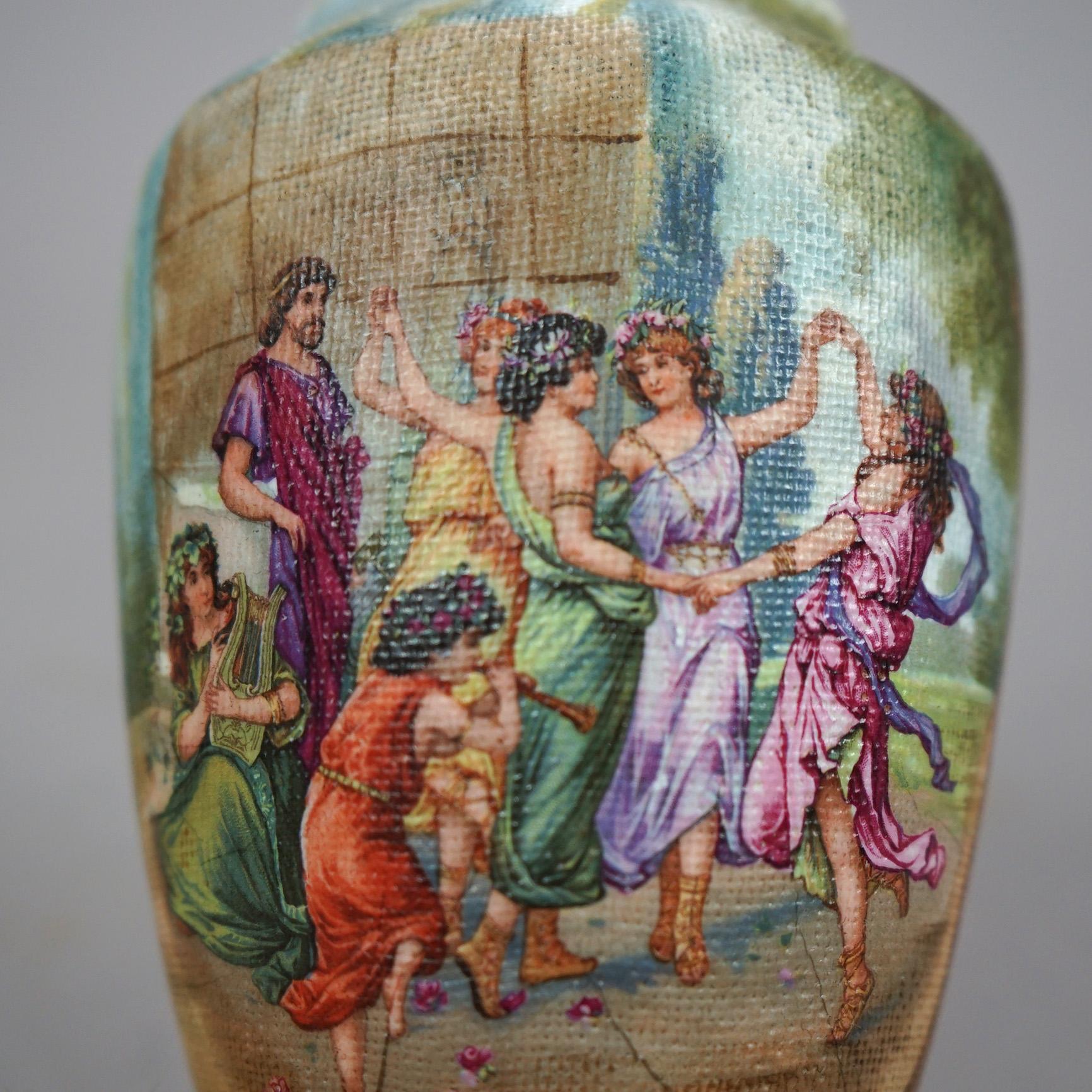 Classical Greek Antique German Royal Bonn Porcelain Tapestry Vase, Classical Genre Scene, C1900 For Sale