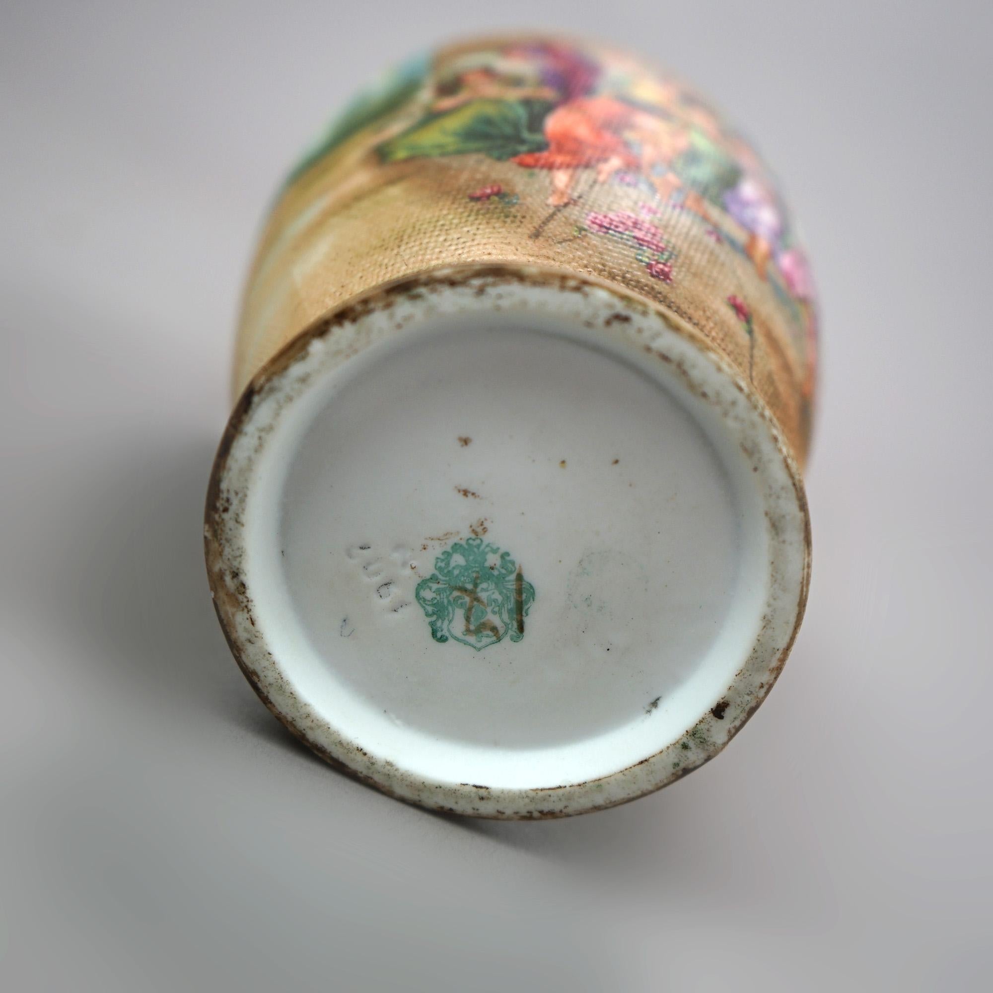 Hand-Painted Antique German Royal Bonn Porcelain Tapestry Vase, Classical Genre Scene, C1900 For Sale