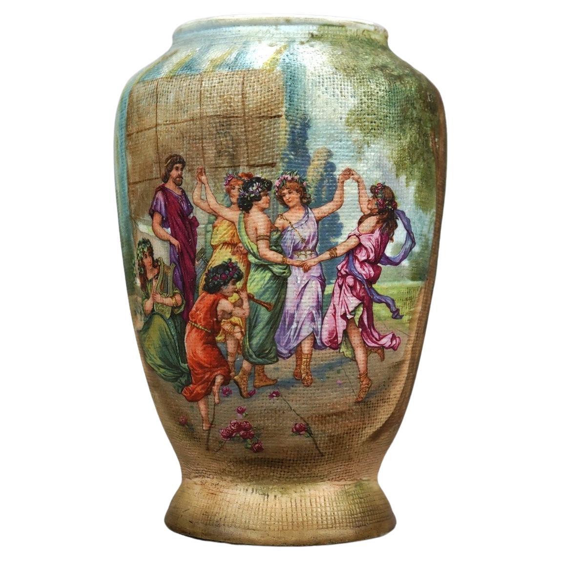 Antique German Royal Bonn Porcelain Tapestry Vase, Classical Genre Scene, C1900
